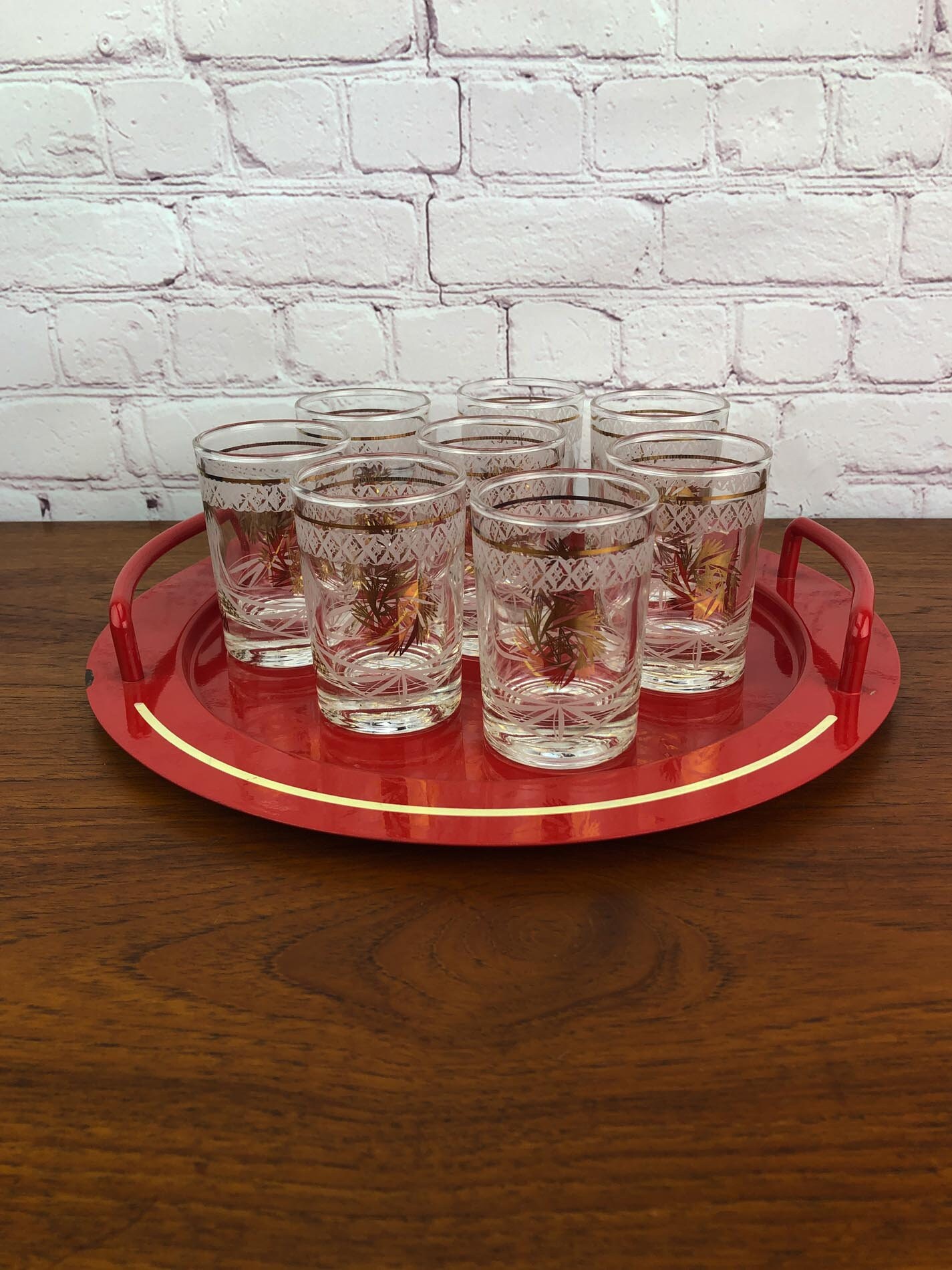 Mid Century Glasses(8), MCM Glassware, Juice Glasses, Starburst Glasses, Gold Star Glasses