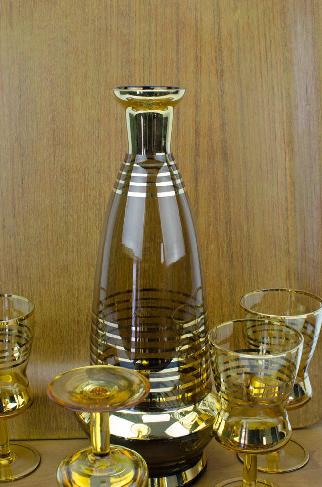 Vintage Bohemia Crystal Decanter Set, Hand Blown Decanter, Czech