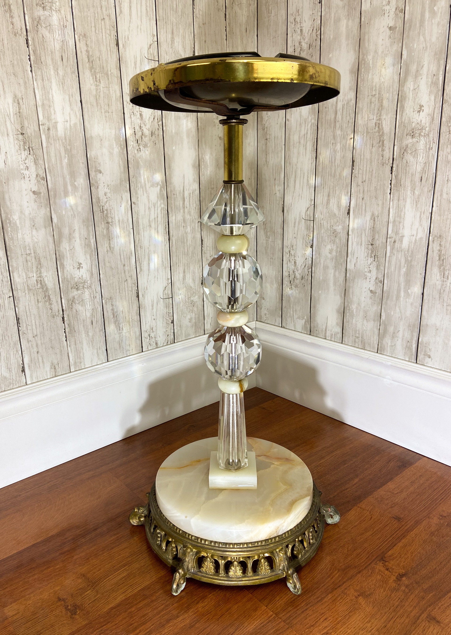 Vintage Standing Ashtray Vintage Brass Plated Ashtray Cut Glass Ashtray