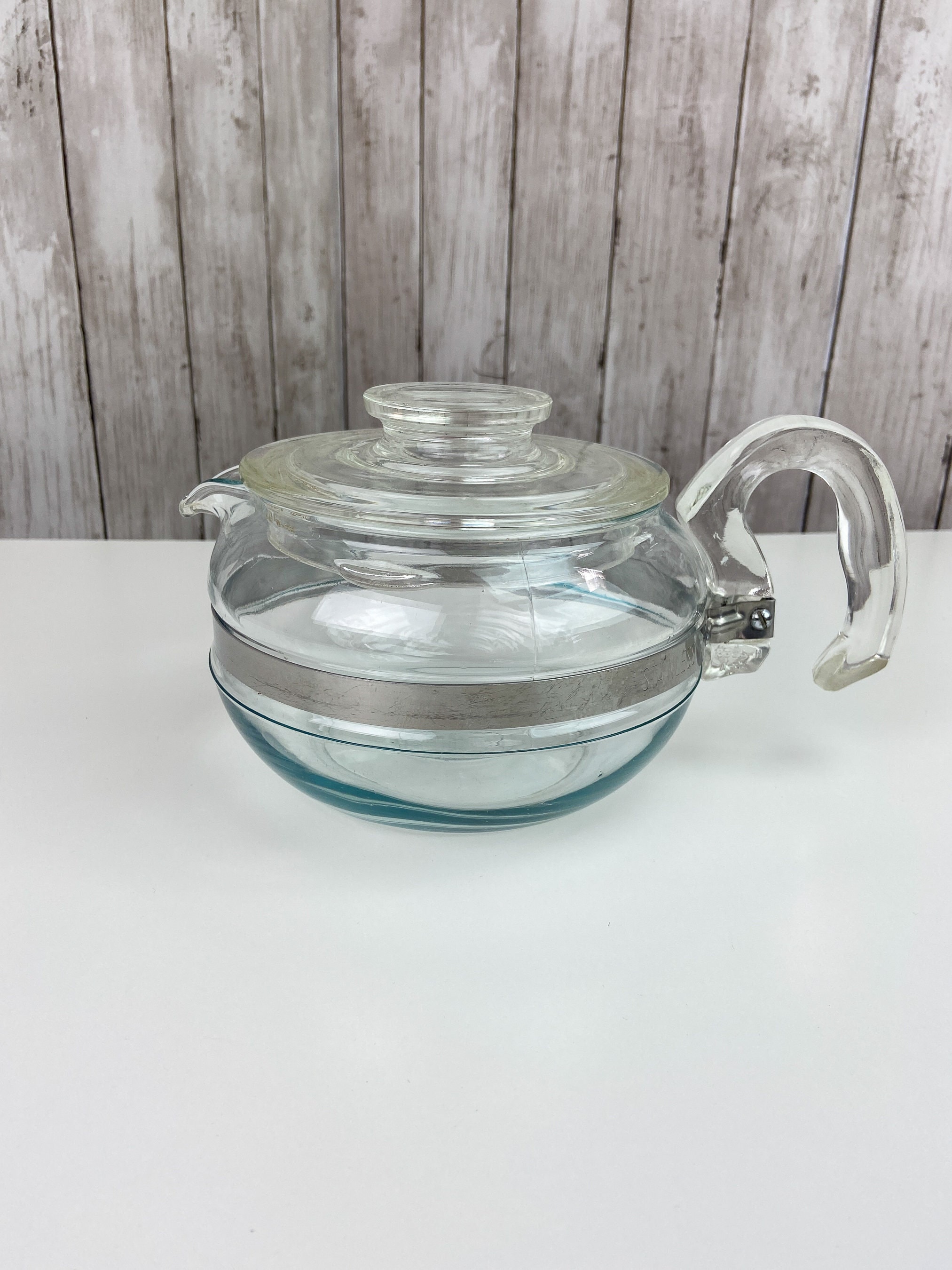 Pyrex teapot with glass infuser safe on stovetop to brew