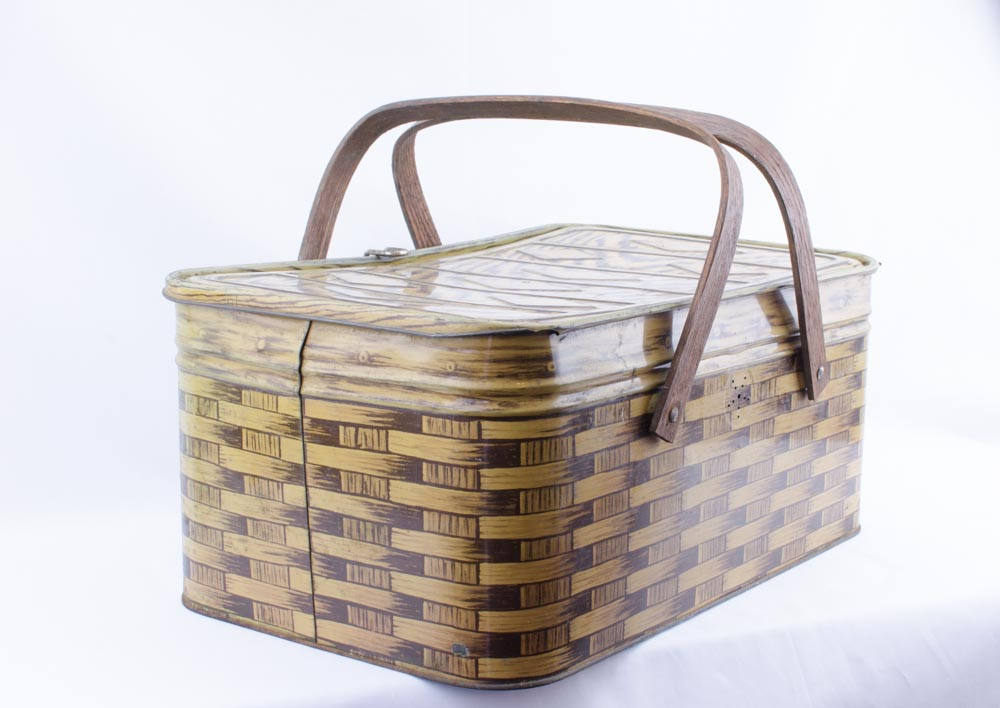 Vintage Tin Picnic Basket Circa 1930's