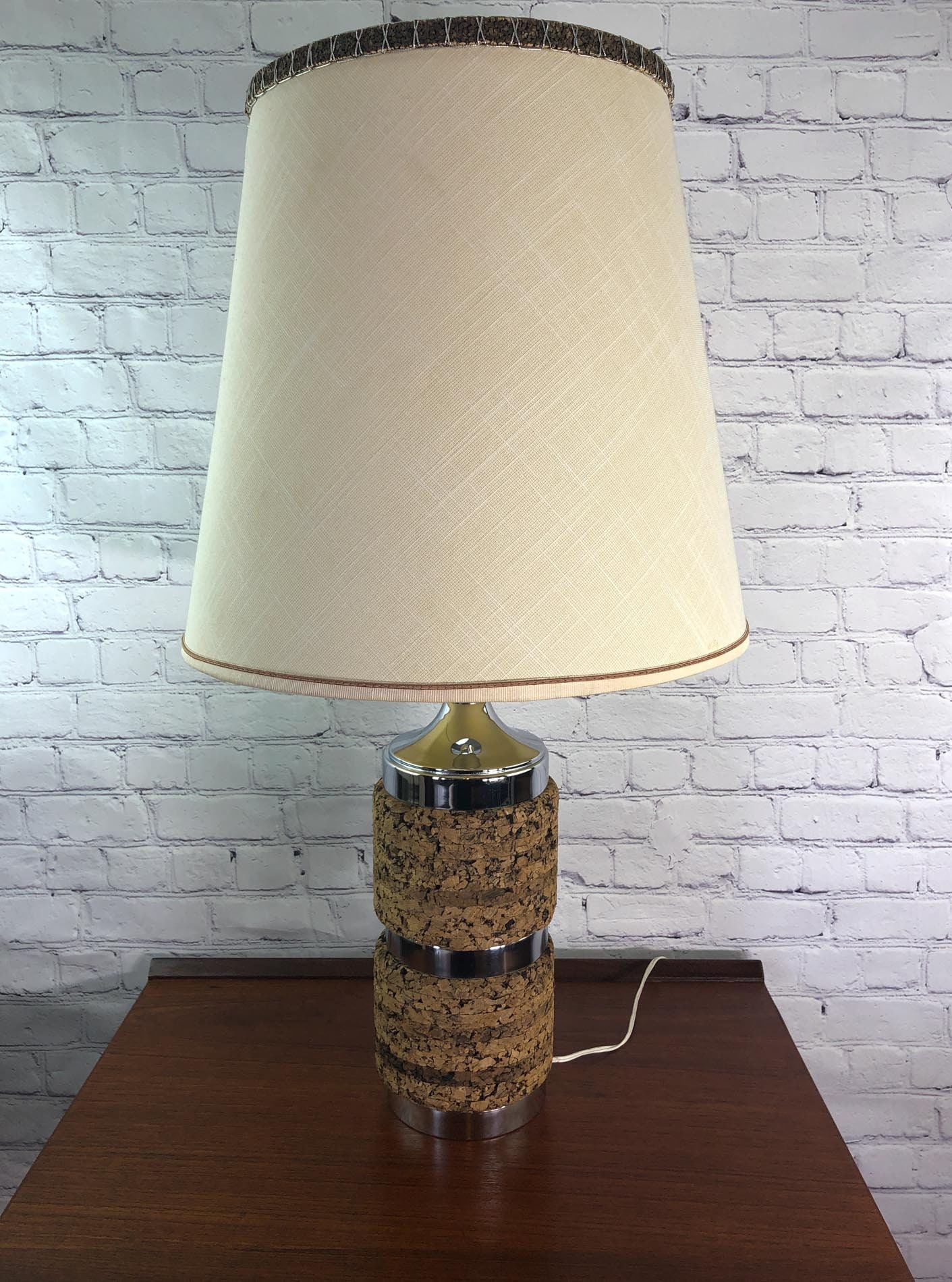 Mid Century Table Lamp Chrome and Cork Table Lamp Eames Era Table Lamp