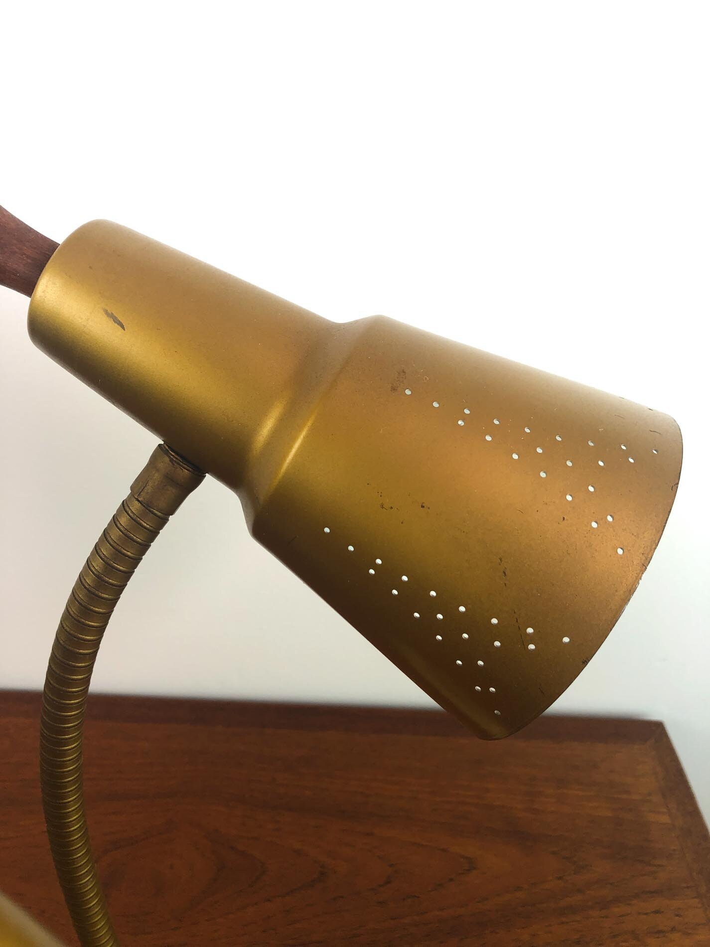 Double Gooseneck Desk Lamp, MCM Desk Lamp, Brass Tone Desk Lamp, Mid