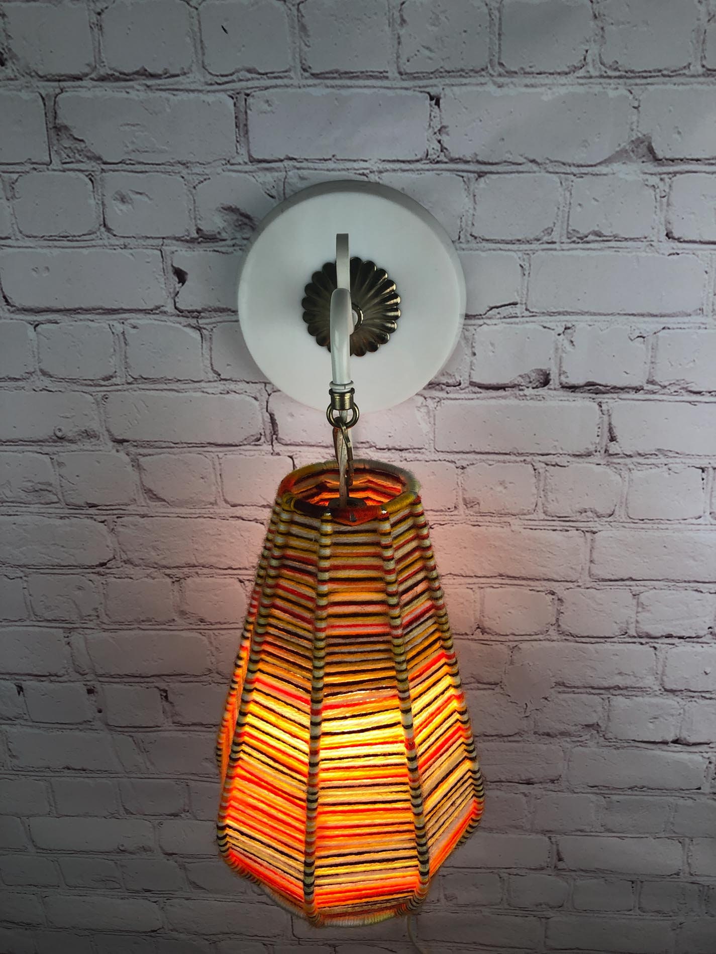 Boho Wall Pendant, Bohemian Wall Sconce, Hanging Yarn Lamp, Yarn Light