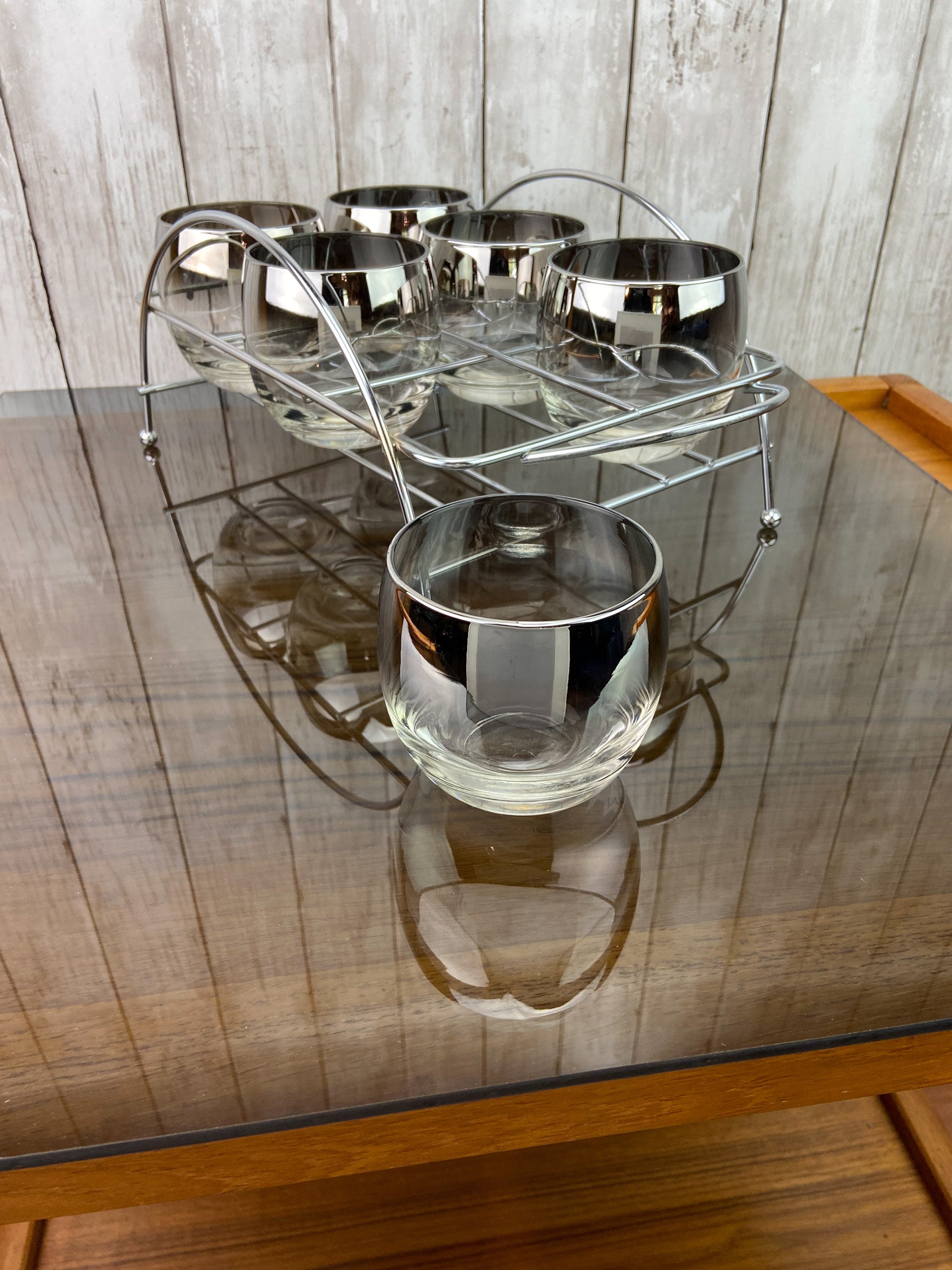 MCM Glass Caddy Glass Caddy Vintage Silver Tumblers Vintage Drink Caddy