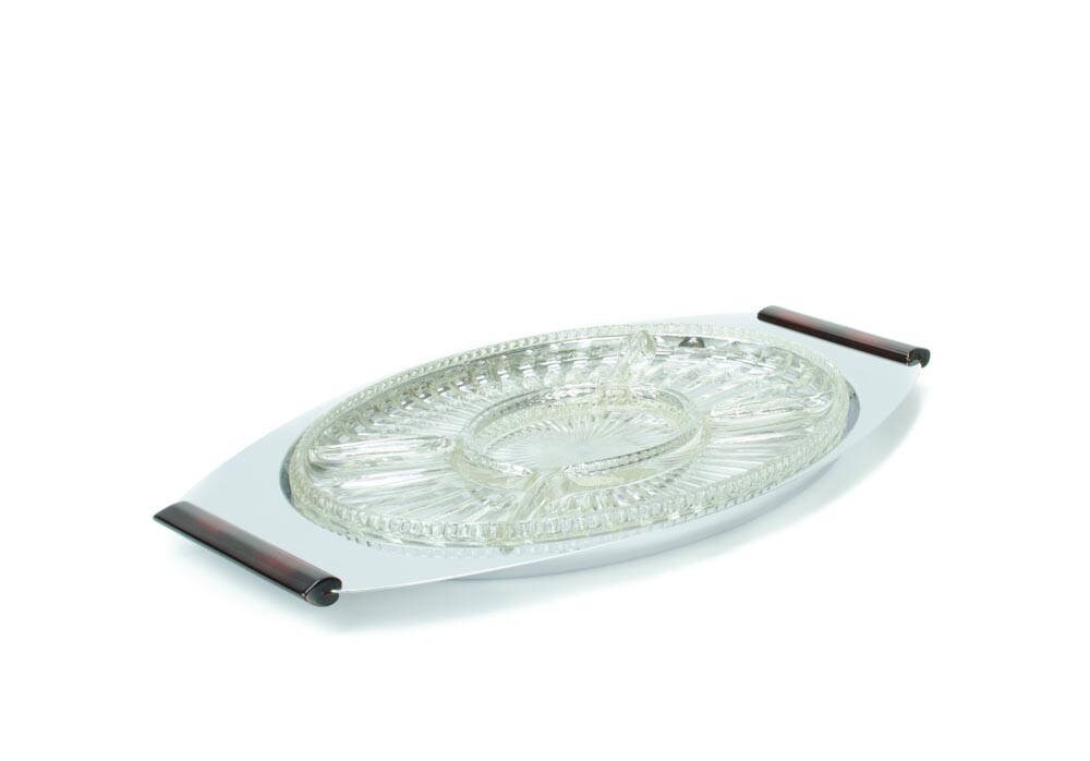 Glo Hill Bakelite Footed Serving Tray with Glass Insert, Caviar Tray