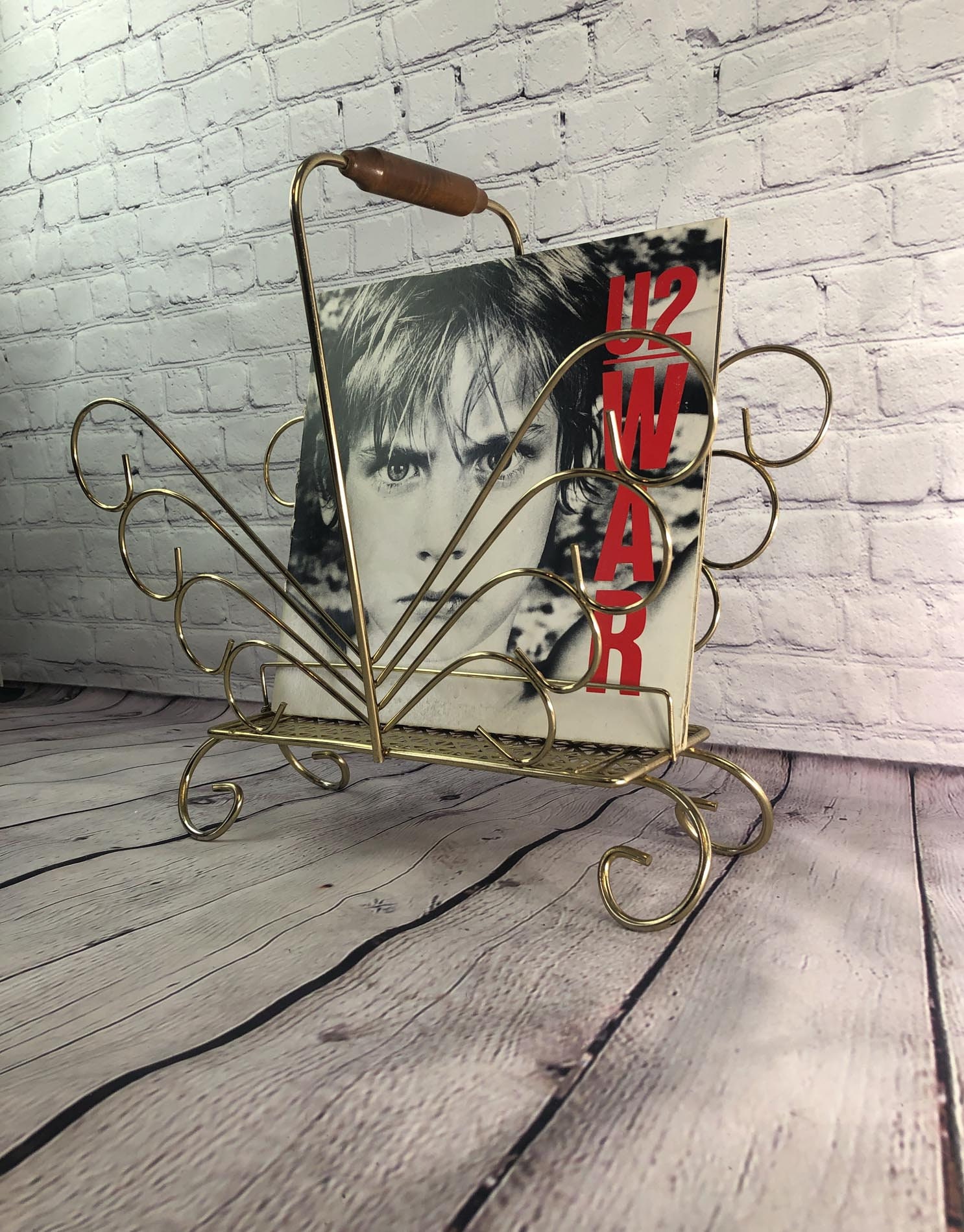 Mid Century Record Stand, LP Rack, Brass Plated Record Stand, Vintage Record Rack, Brass