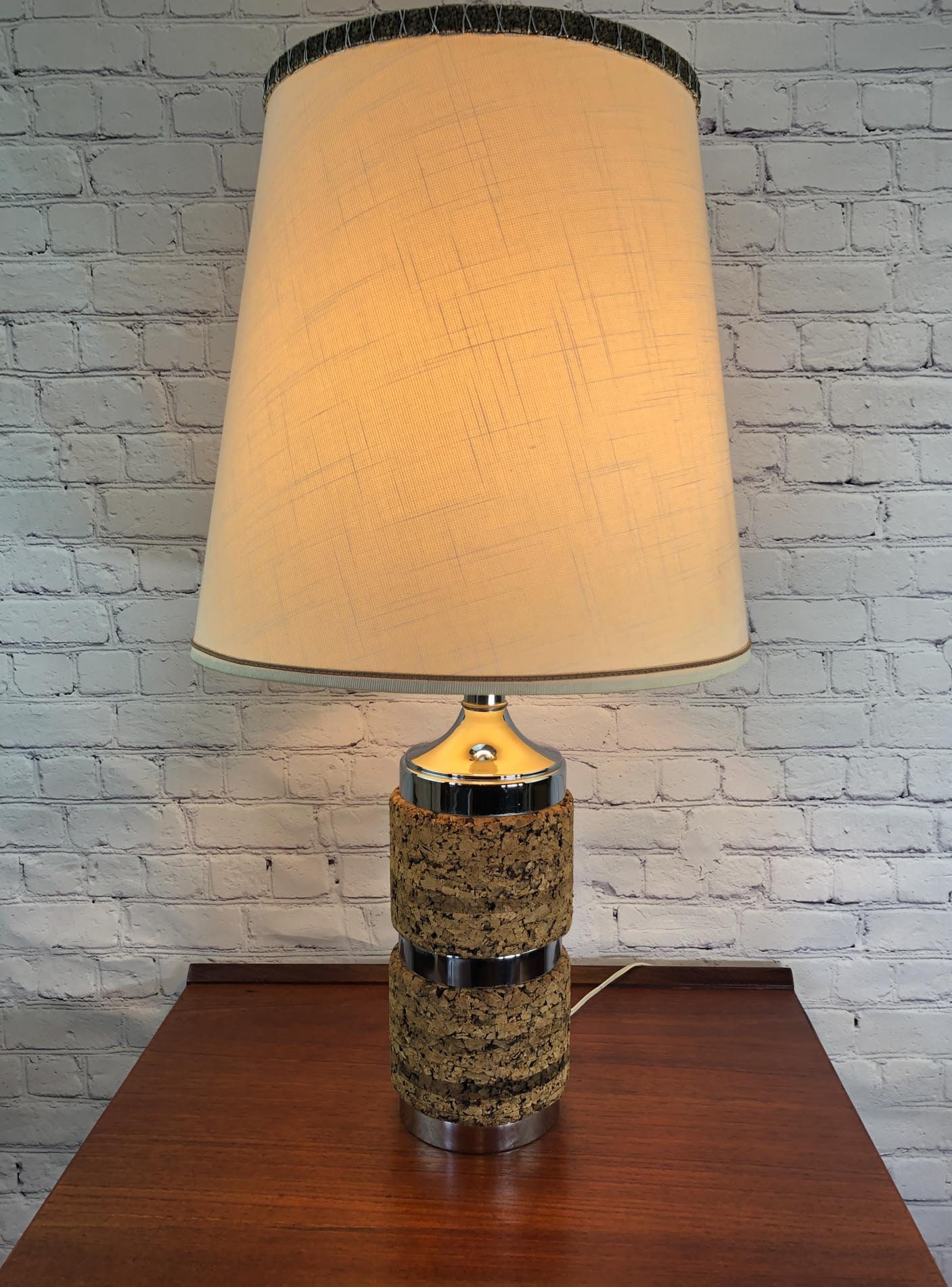 Mid Century Table Lamp Chrome and Cork Table Lamp Eames Era Table Lamp