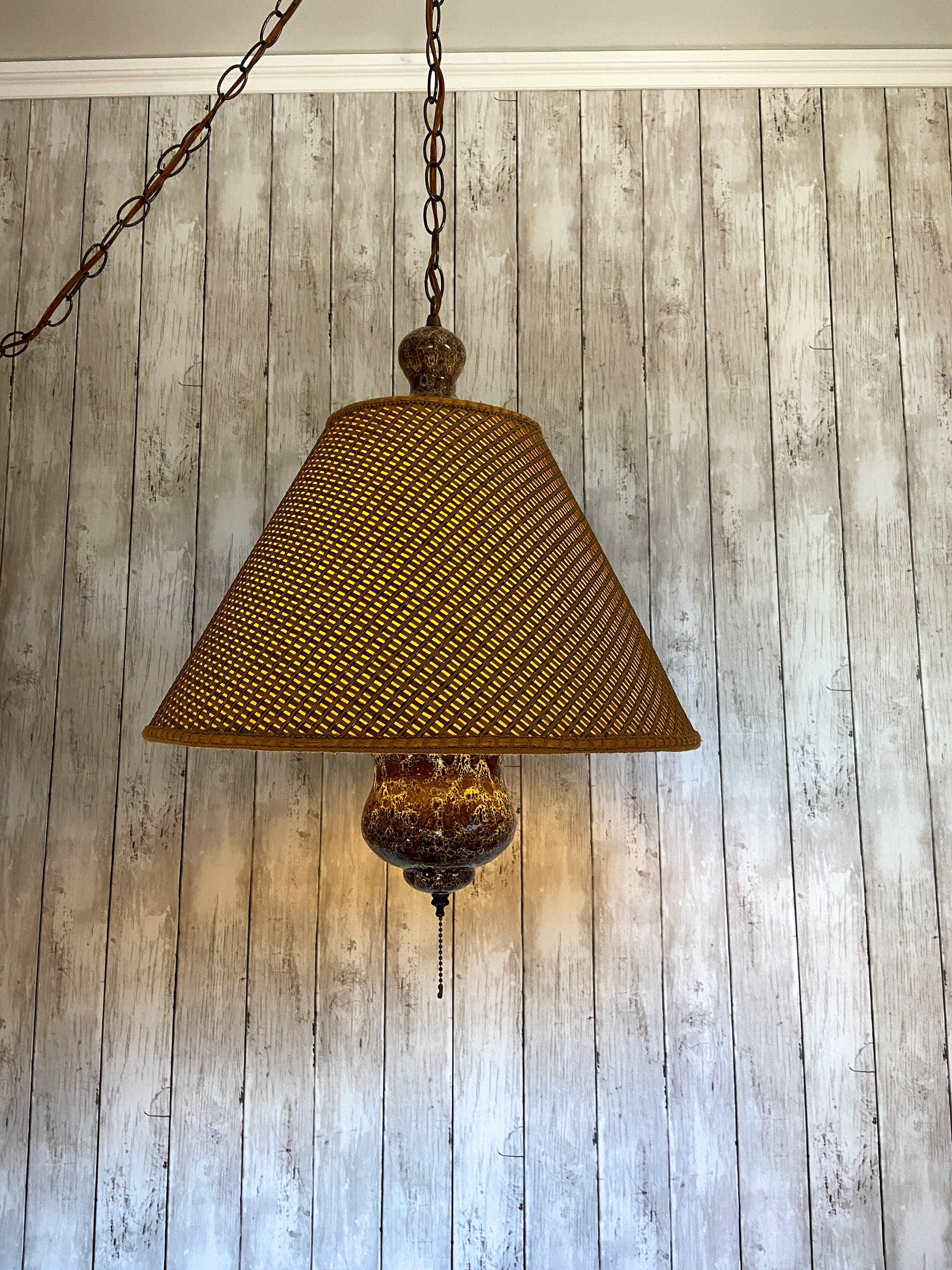 Vintage Swag Wicker Swag Lamp MCM Swag Lamp Boho Swag Lamp Rattan Swag