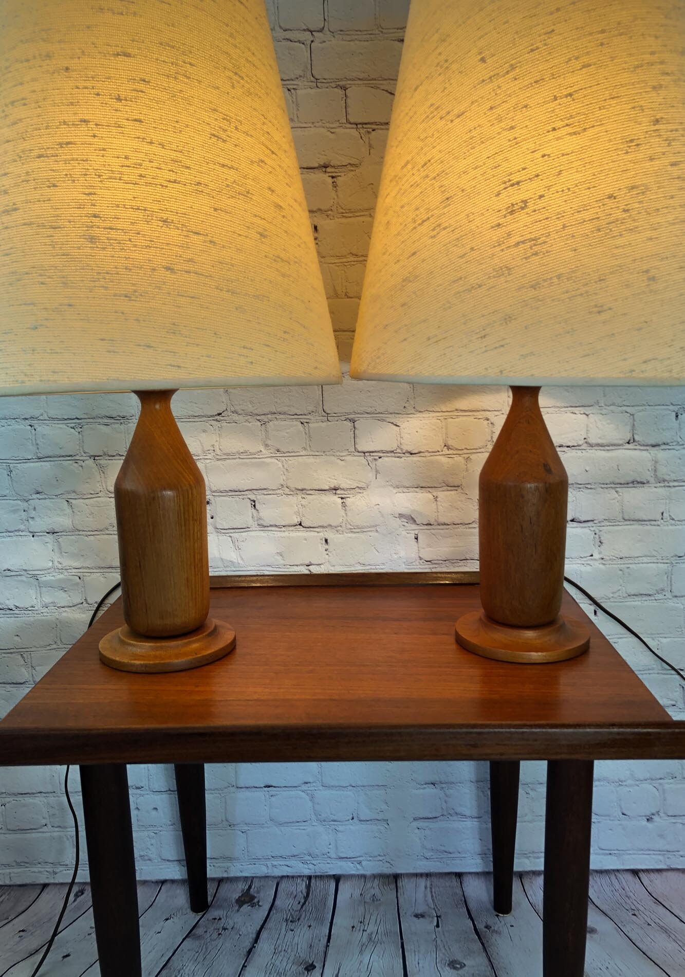 Mid Century Modern Teak Table Lamps (PAIR), Teak Lamps, Solid Teak Lamps