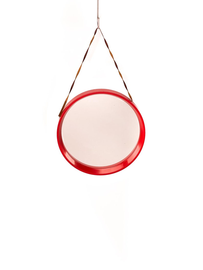 Round Wall Mirror Danish Mid Century Red Retro