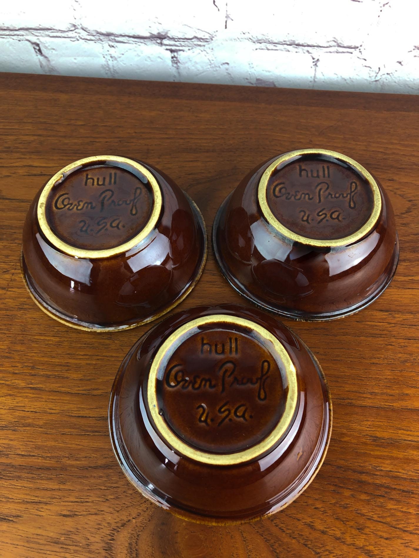 Hull Pottery(3), Brown Drip Fruit Bowls, Oven Proof, Crooksville, Ohio