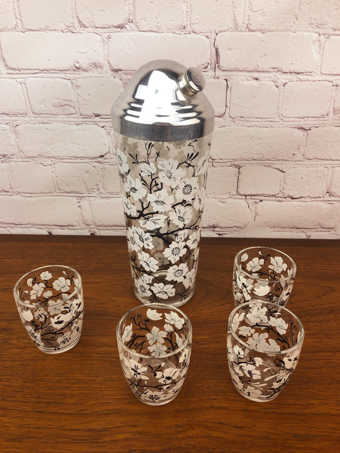 Cocktail Shaker, Hazel Atlas Cherry Blossom Cocktail Shaker, 1940s