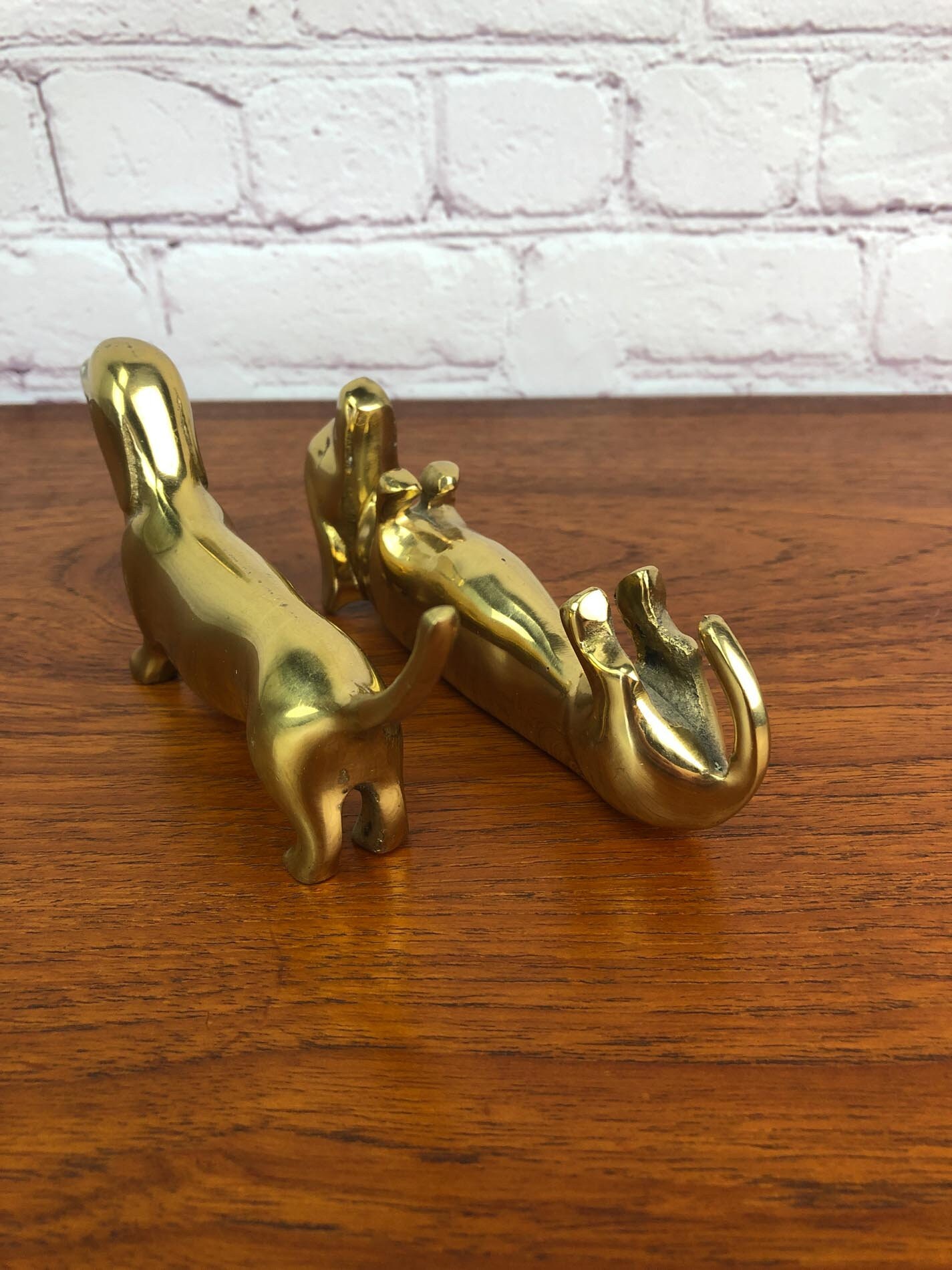 RESERVED—Vintage Brass Wiener Dogs, Brass Dachshunds, Brass Business