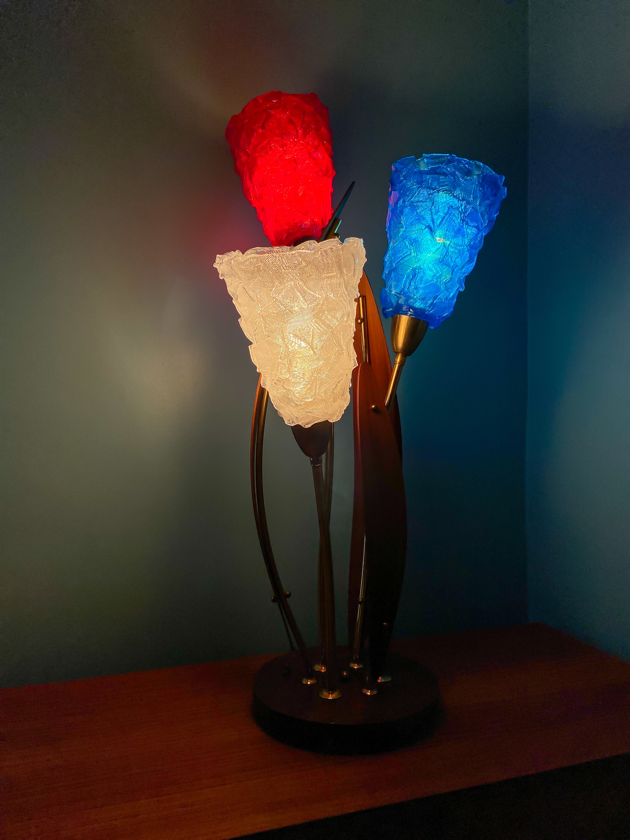 MidCentury Modern Lamp Biomorphic Lamp Walnut Brass and Lucite Tulip