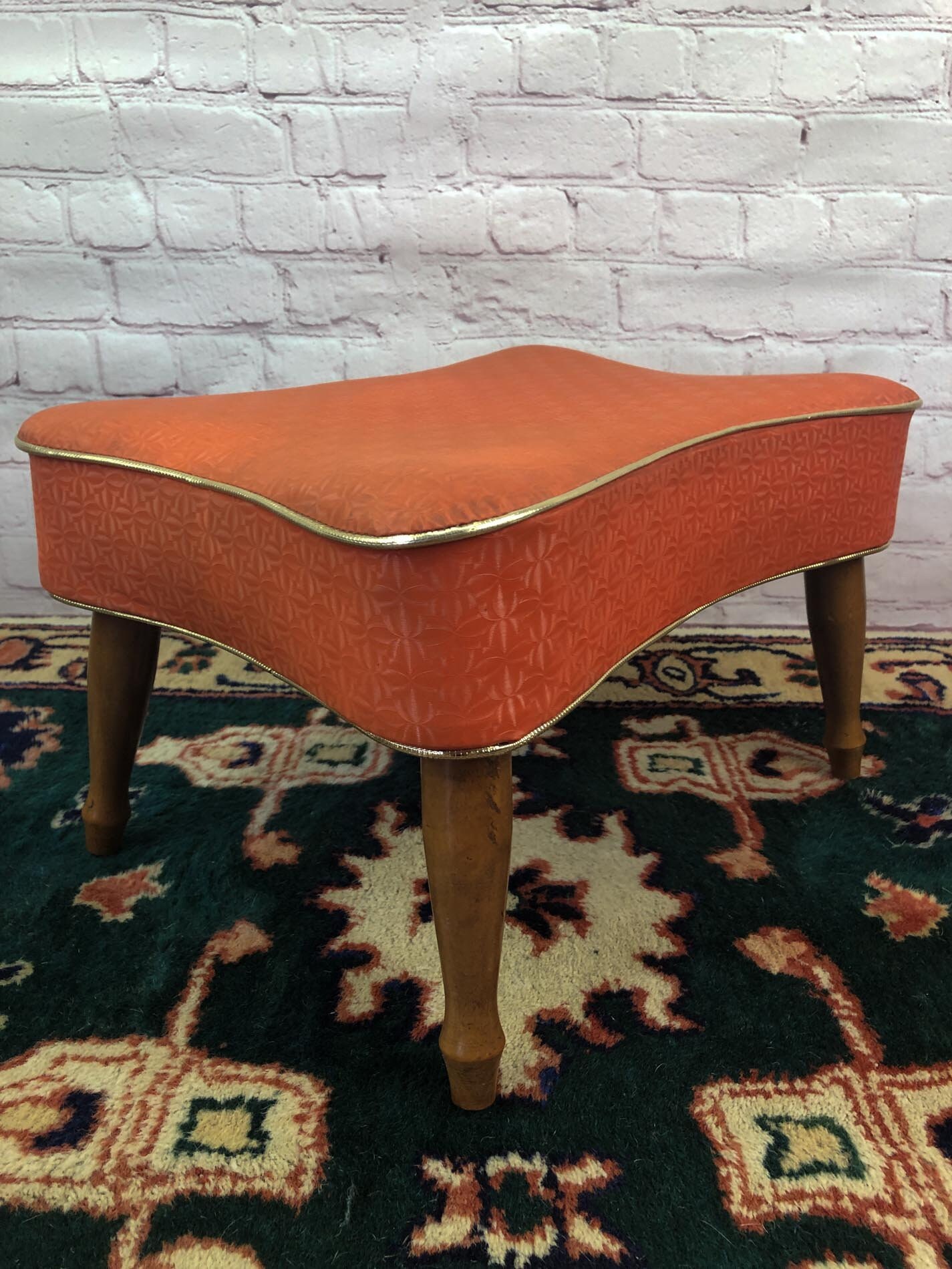 RESERVED for ChristinVinyl Footstool, Orange Footstool, Mid Century