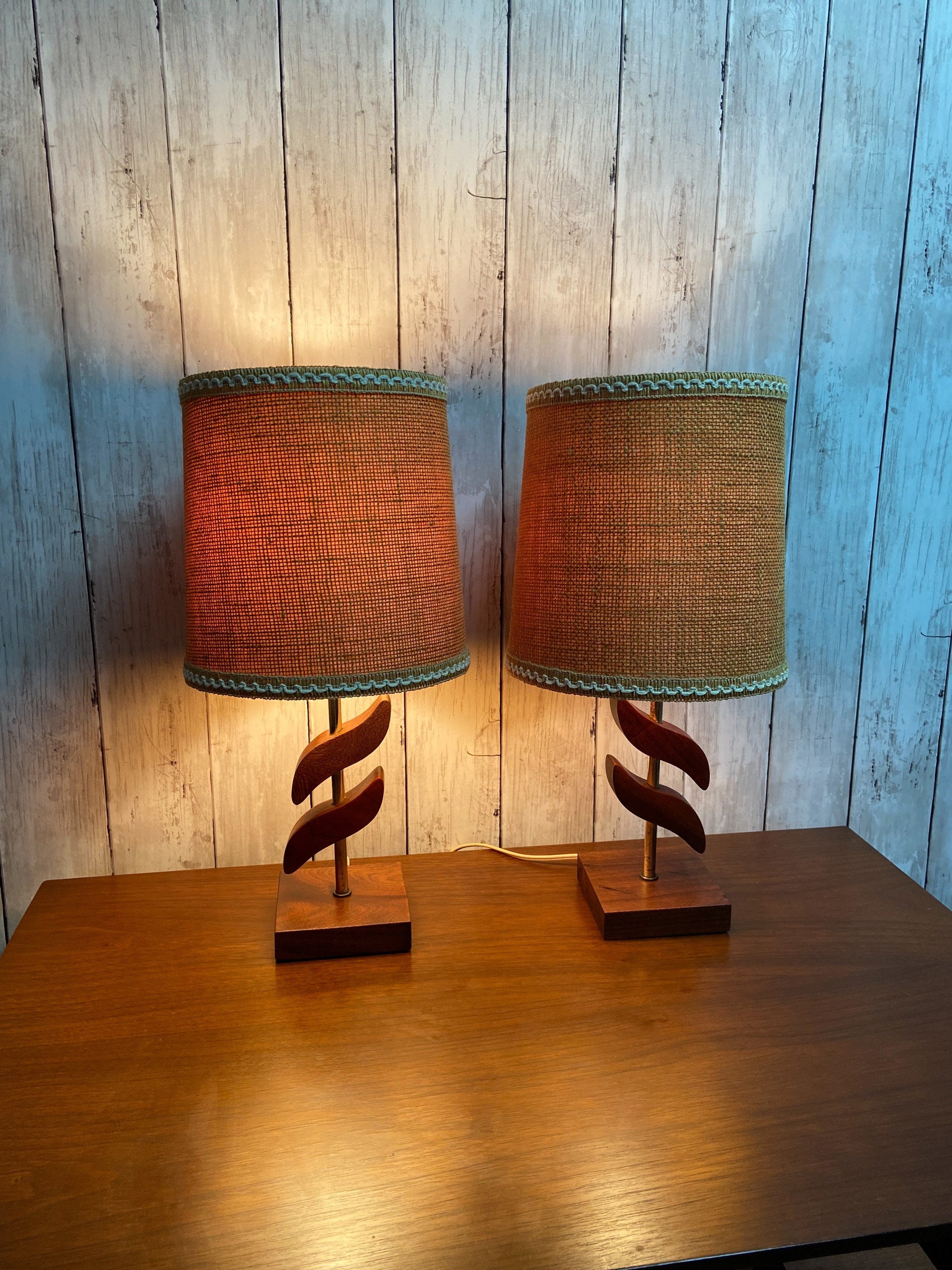 RESERVEDMCM Bedside Lamps Mid Century Walnut Lamps MCM Nightstand Lamps Bedside Lamps Vintage