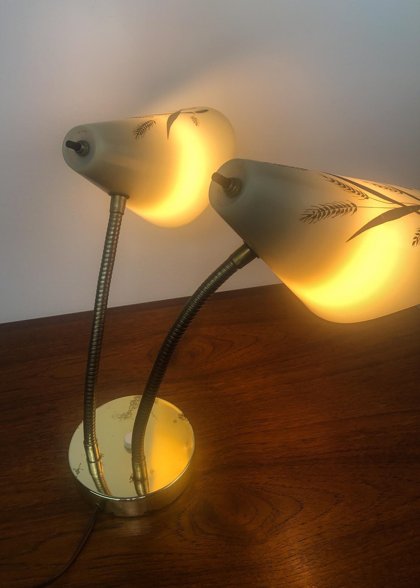 Double Gooseneck Desk Lamp, MCM Desk Lamp, Brass Tone Desk Lamp, Mid