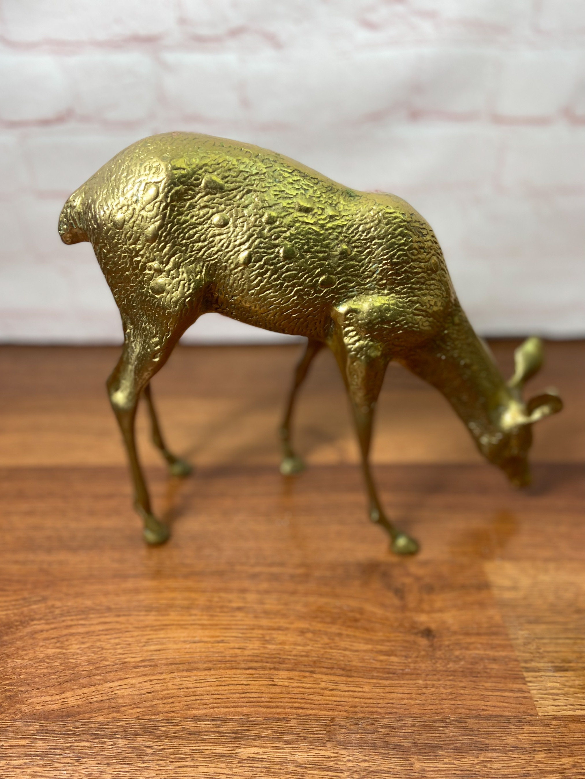 Large Brass Deer, Vintage Brass Deer, Brass Stag And Doe , Mid Century Brass Deer
