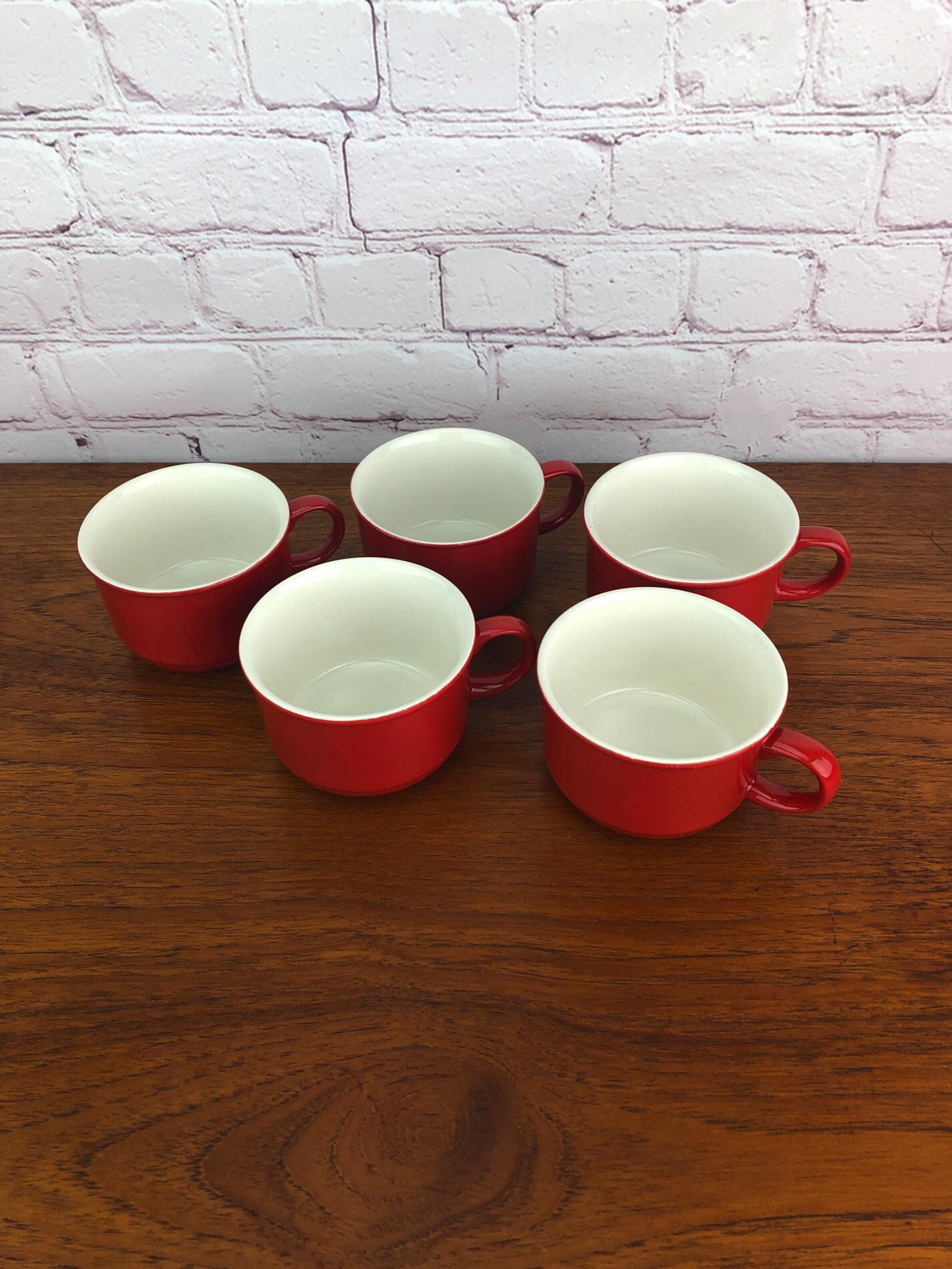 Red Coffee Mugs (5), Vintage Red Coffee Mugs, FPC England Pottery, FPC