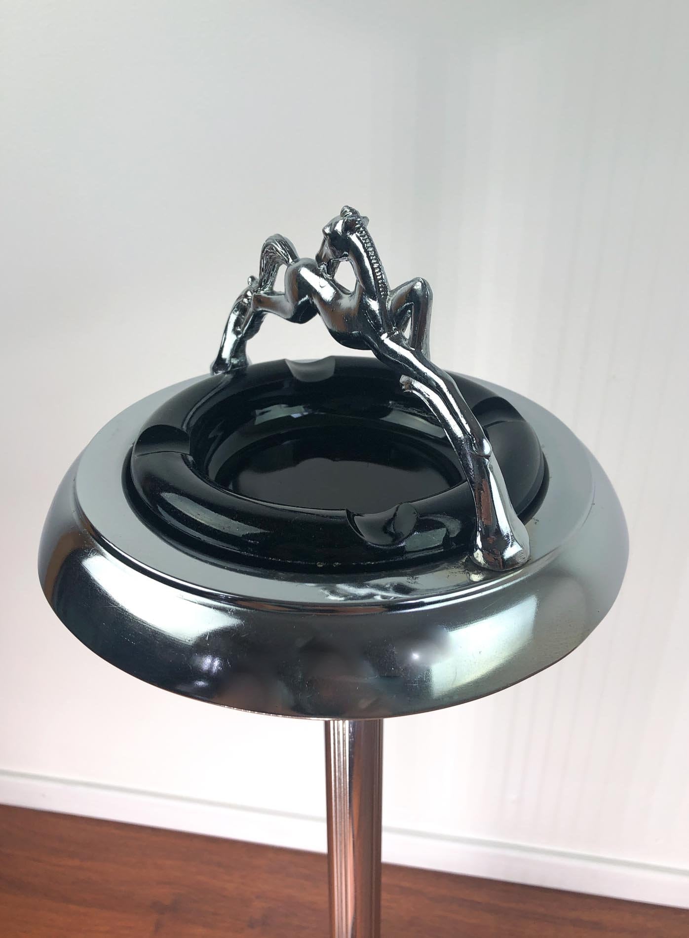 Vintage Standing Ashtray with Horse Handle, Vintage Chrome Horse Ashtray, Rancher Ashtray Stand