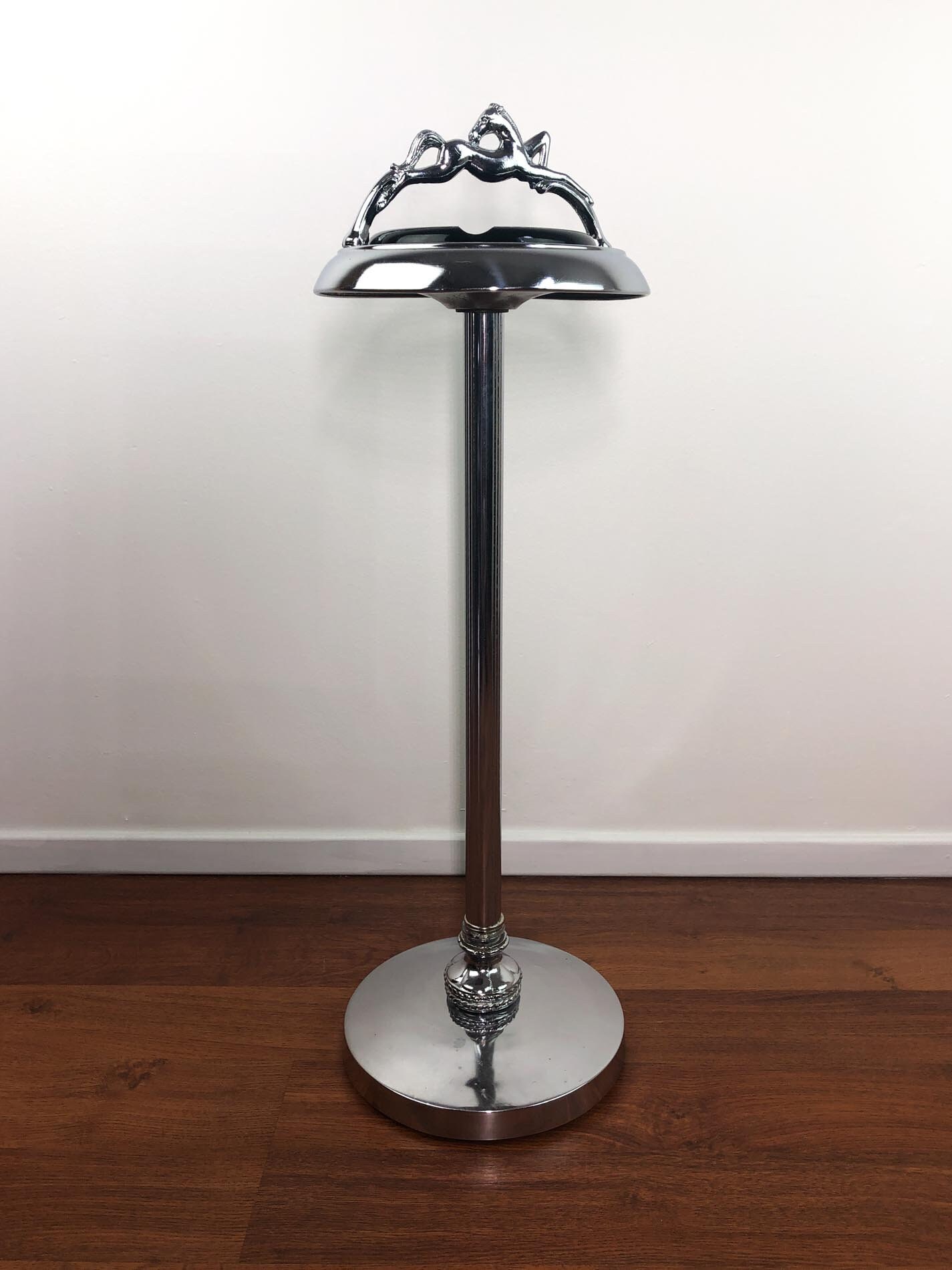 Vintage Standing Ashtray with Horse Handle, Vintage Chrome Horse