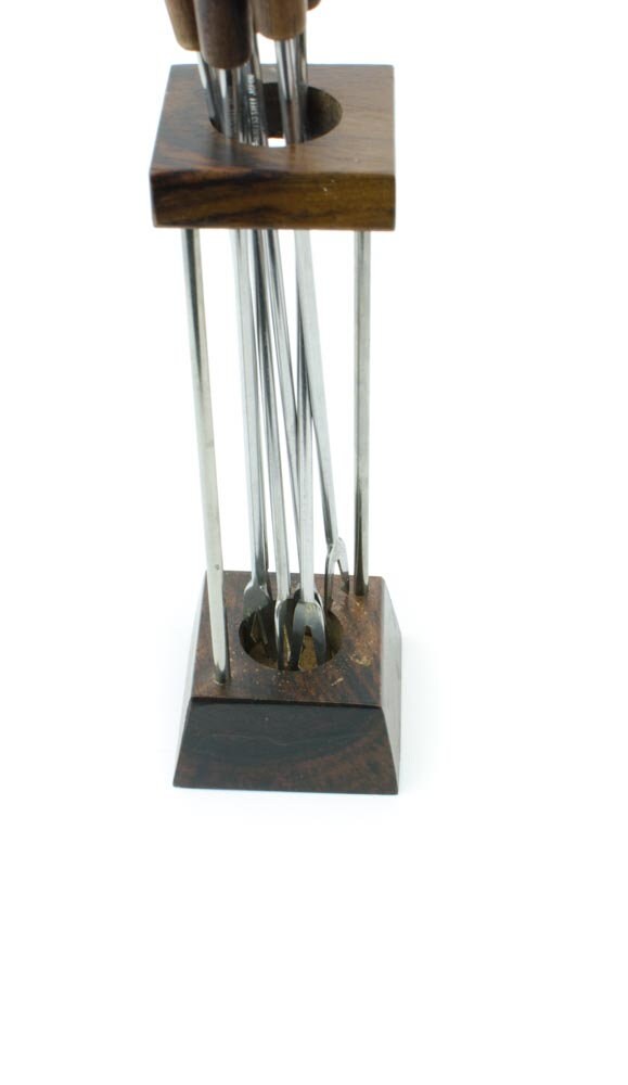 Rosewood Fondue Fork Stand, Vintage Fondue Forks, Fondue Fork Stand