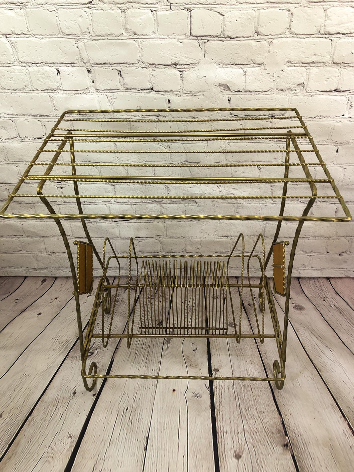 Vintage Record Storage, Vinyl Record Rack, LP Stand, Turntable Stand, Brass Plated Record Stand