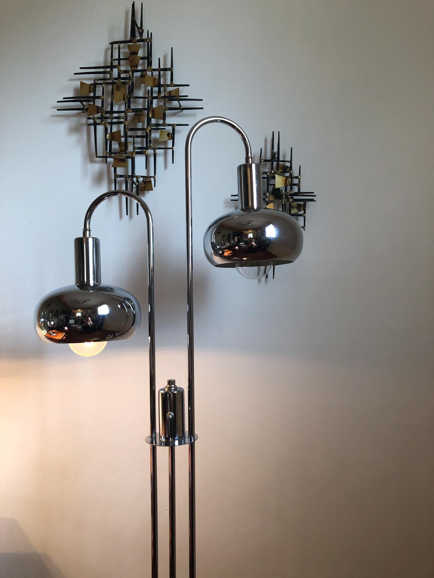 ON HOLD—/Mid Century Chrome Floor Lamp, Chrome Sputnik Floor Lamp, Two