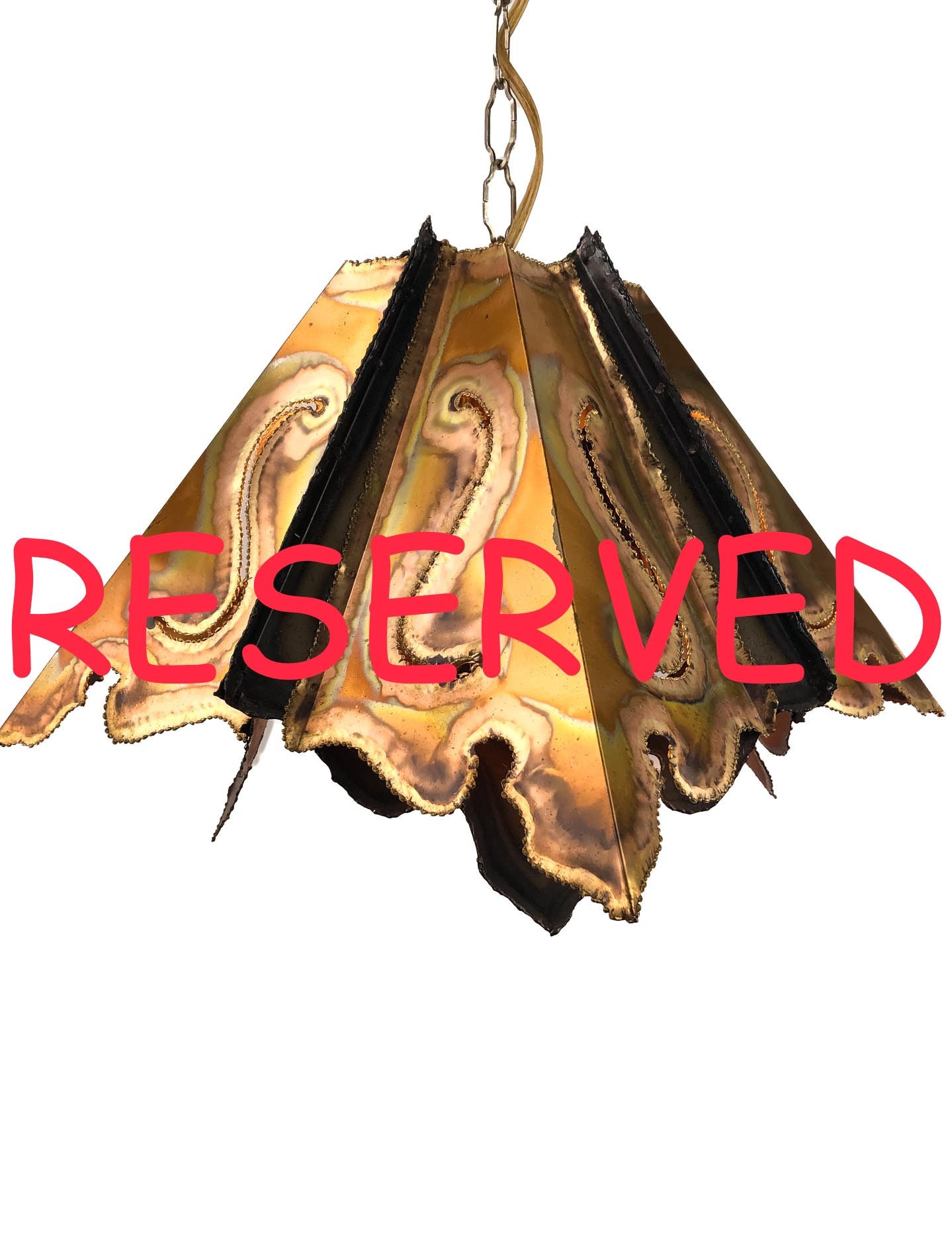 RESERVED for CatTorch Cut Brass Swag Lamp, Brutalist Brass Swag Lamp