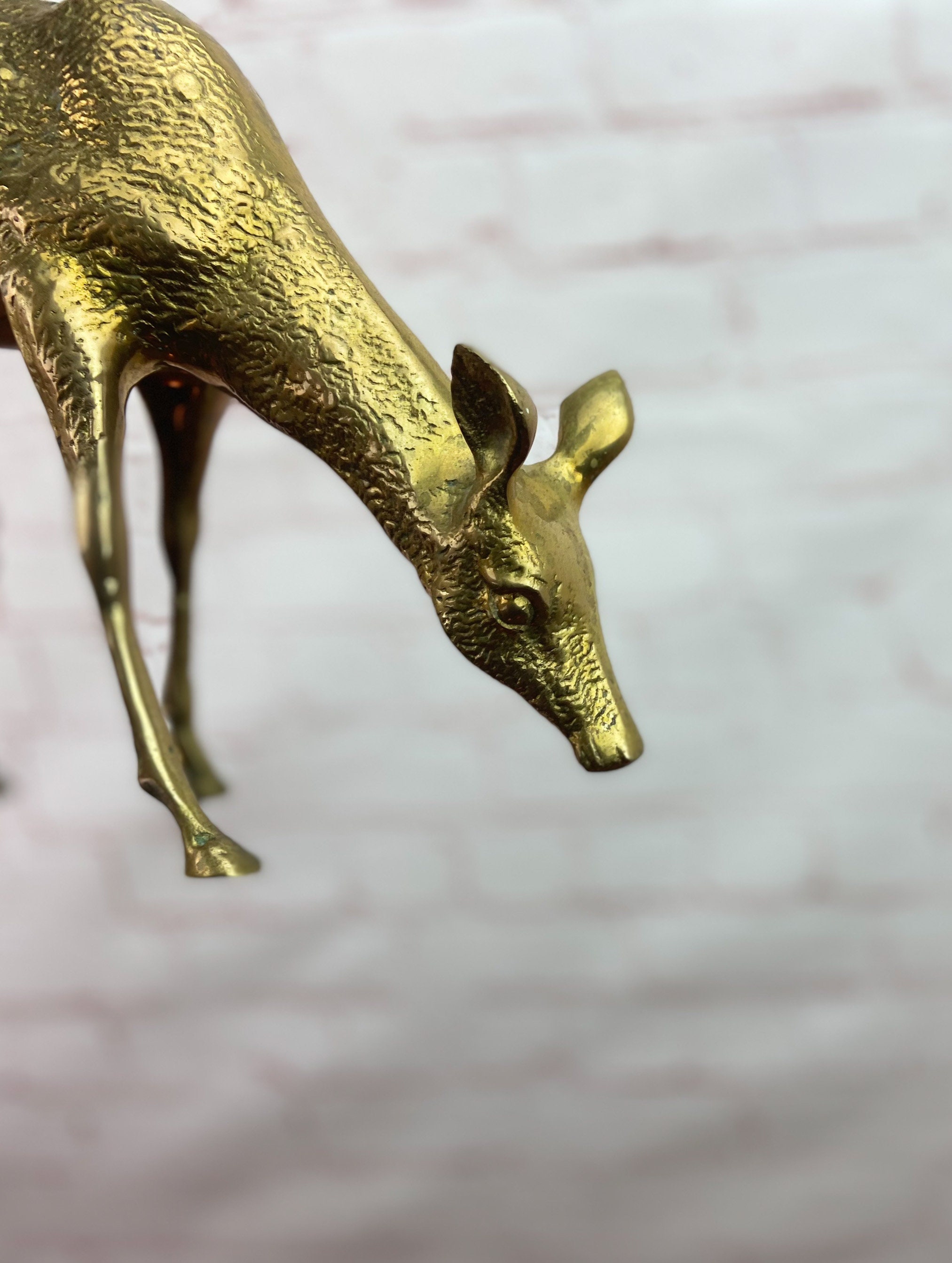 Large Brass Deer, Vintage Brass Deer, Brass Stag And Doe , Mid Century
