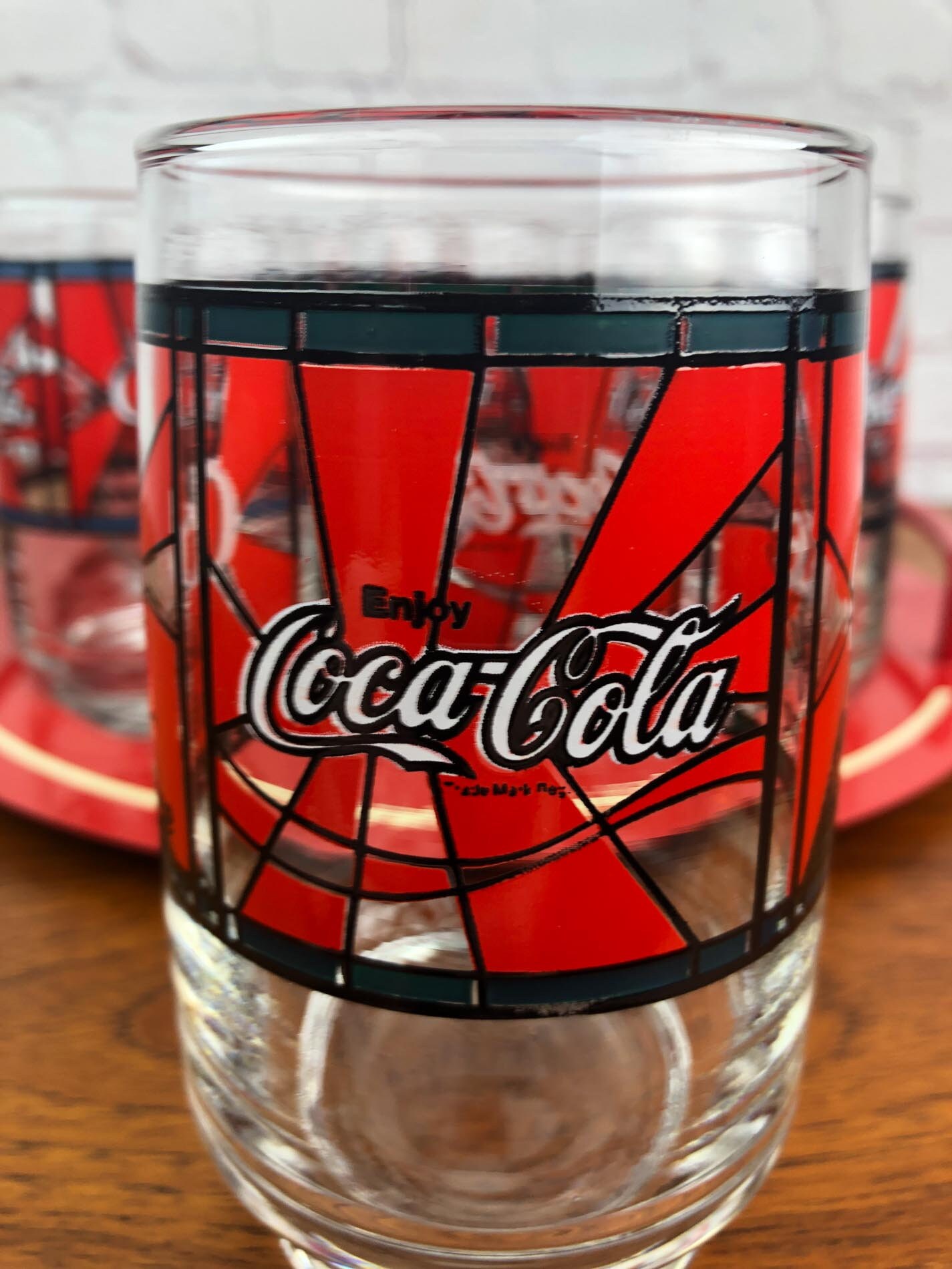 CocaCola Glasses (8), Stained Glass Style Coke Glasses, Retro kitchen