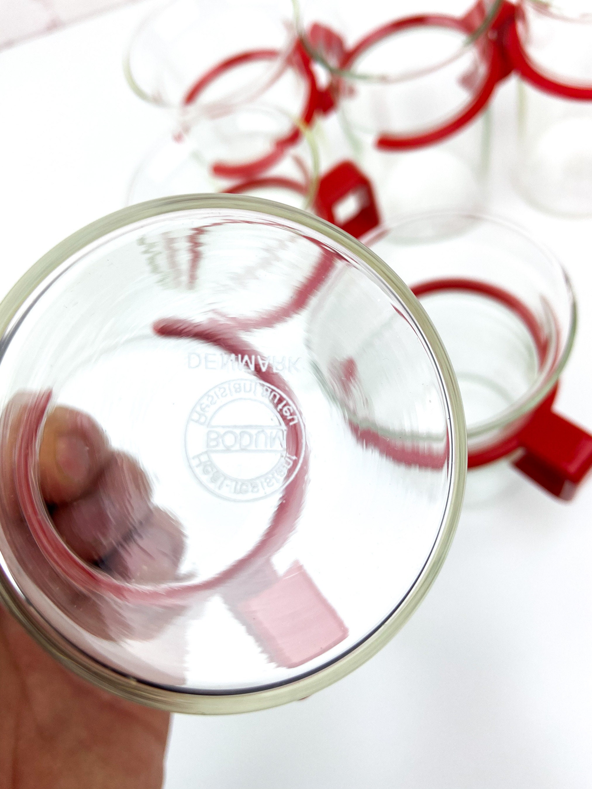 Bodum Glasses, Red Base Bodum Glasses, Picard's Tea Cup, Bodum Denmark