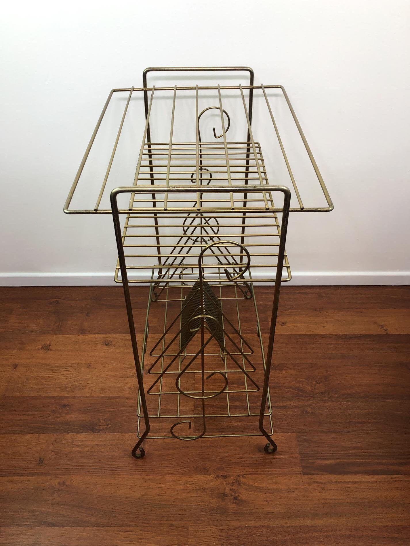 Mid Century Record Player Stand, Brass Plated Record Stand, Atomic