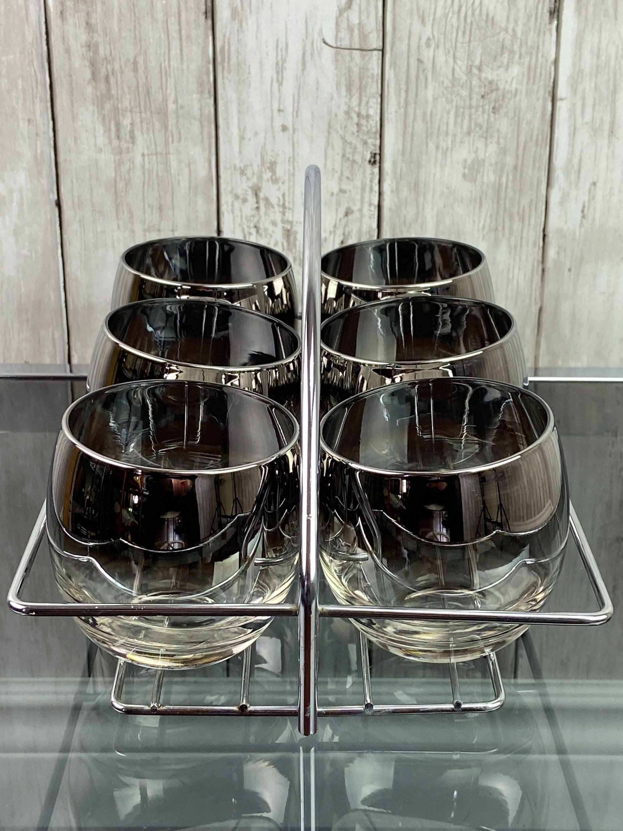 MCM Glass Caddy Glass Caddy Vintage Silver Tumblers Vintage Drink Caddy