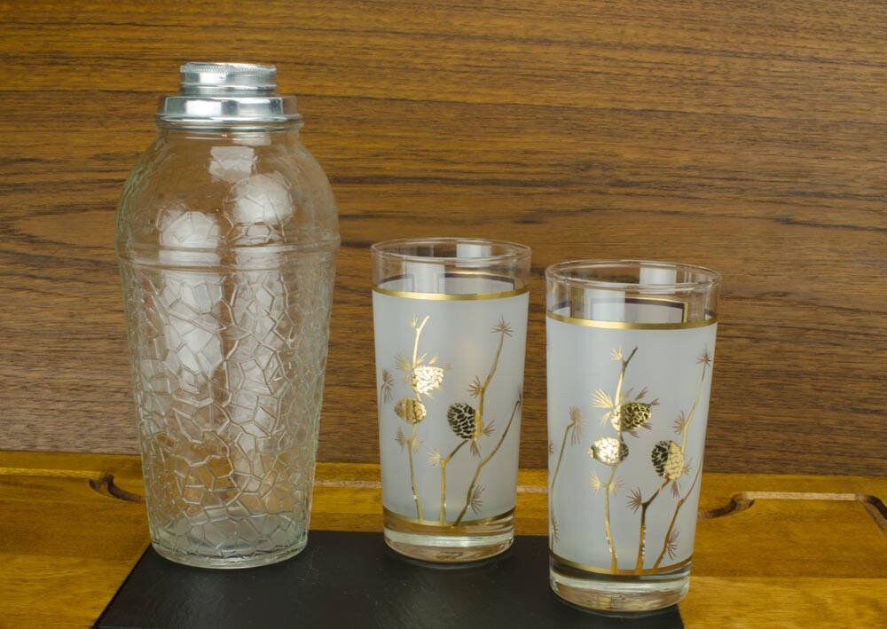 Crackle Glass Cocktail Shaker, Vintage Glass Cocktail Shaker