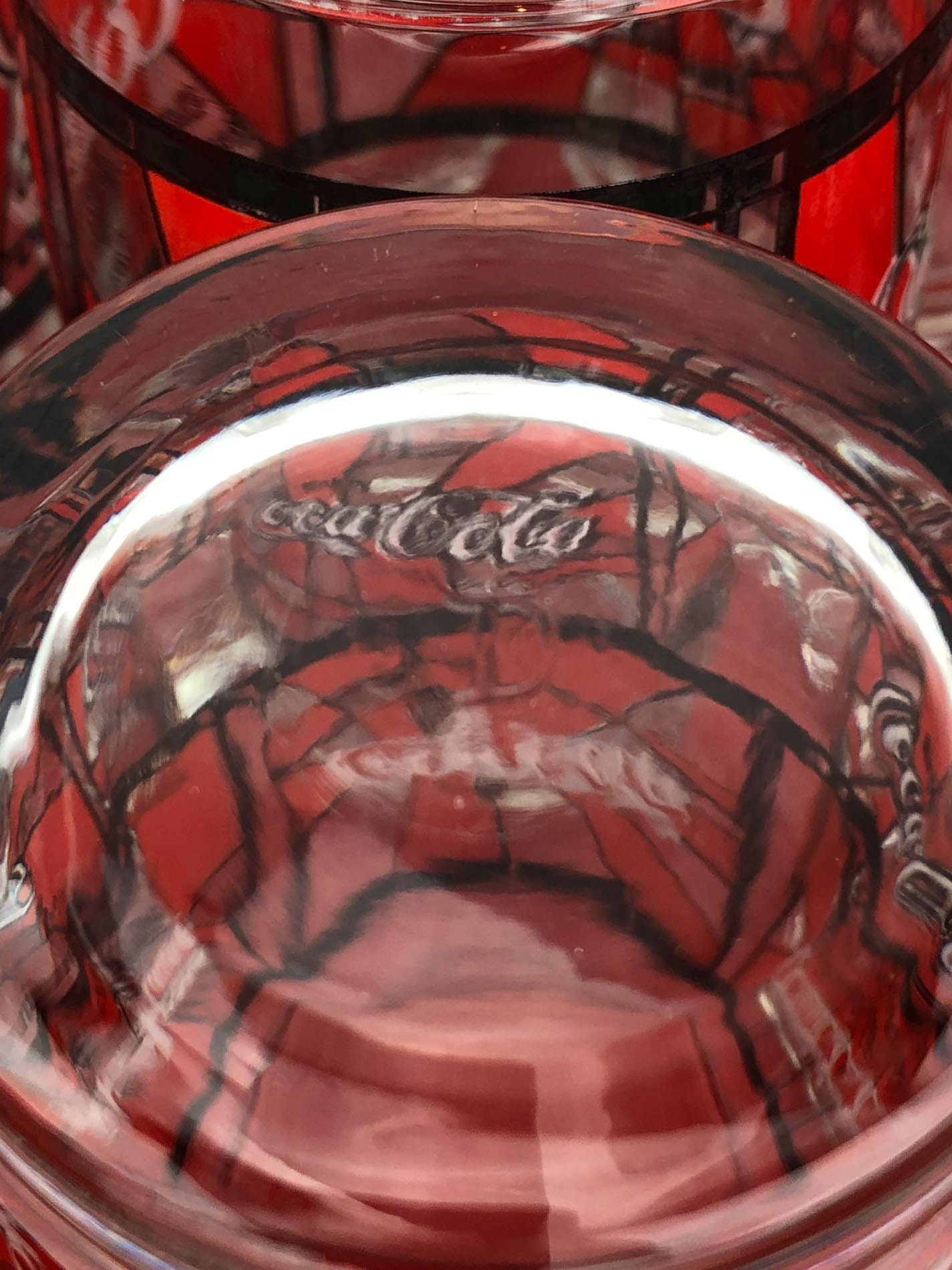 CocaCola Glasses (8), Stained Glass Style Coke Glasses, Retro kitchen