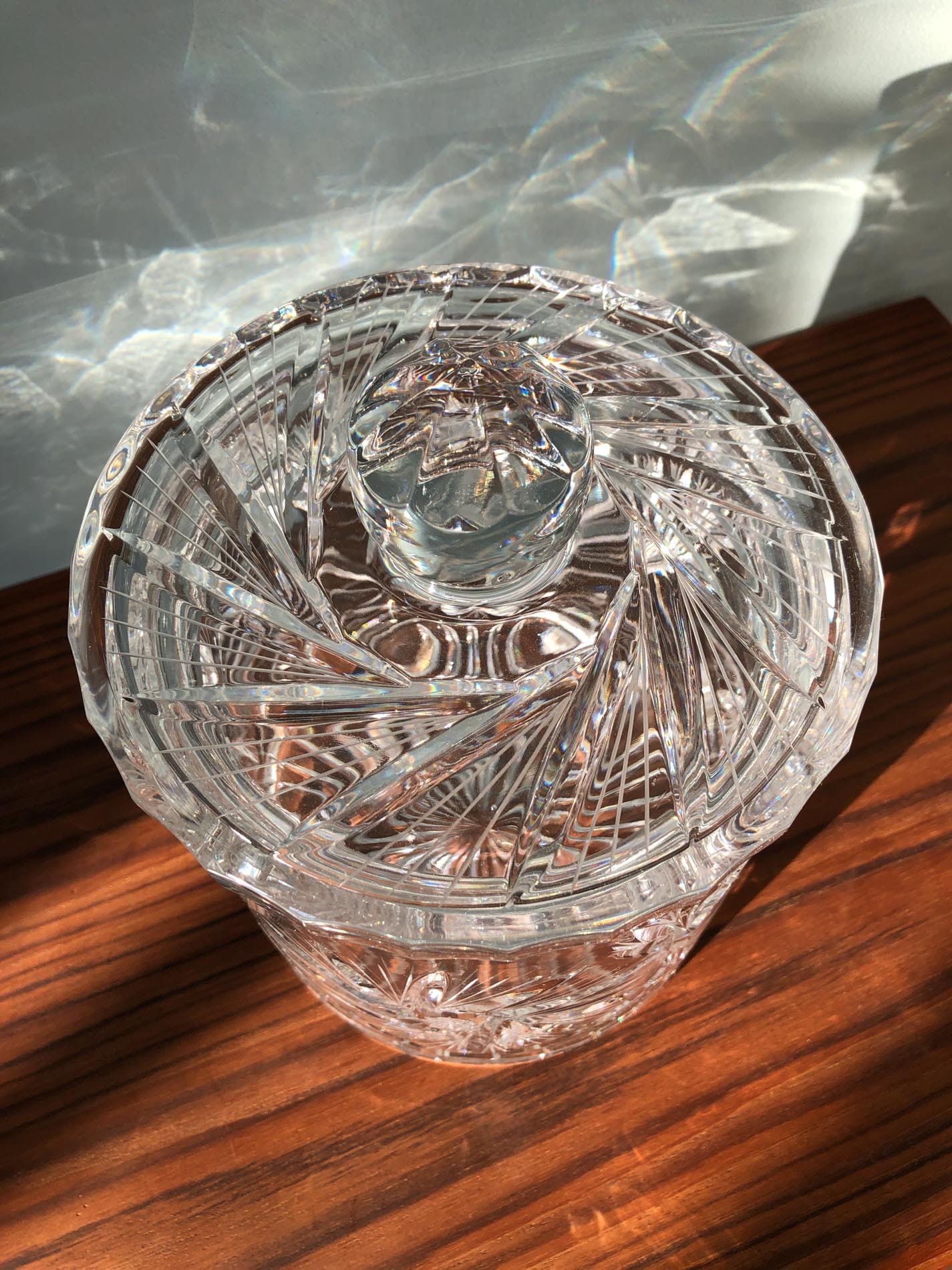Mid Century Crystal Ice Bucket, W. German Deep Cut Crystal Ice Bucket