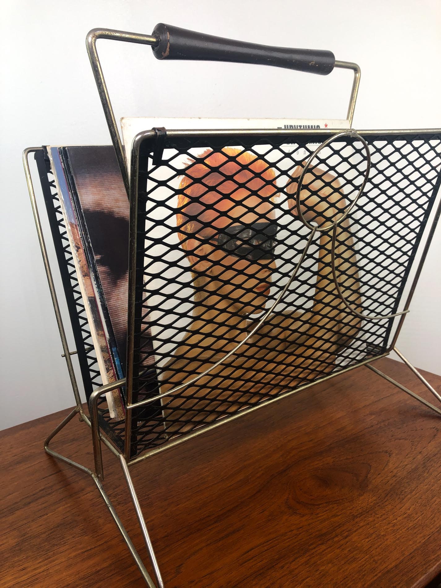 Mid Century Record Stand, LP Rack, Brass Plated Record Stand, Vintage Record Rack, Brass