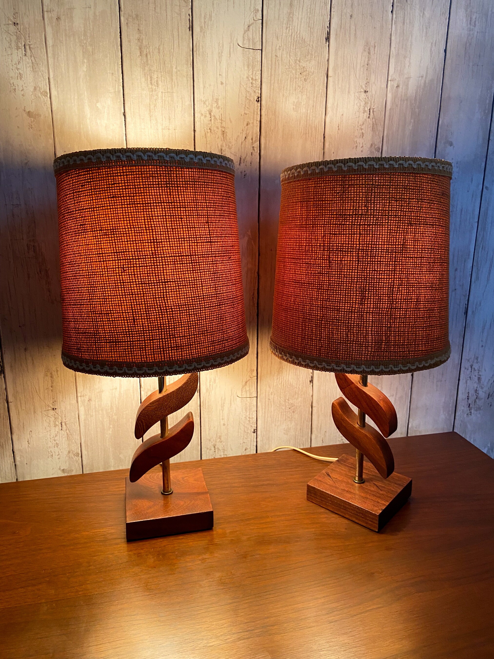 RESERVEDMCM Bedside Lamps Mid Century Walnut Lamps MCM Nightstand Lamps Bedside Lamps Vintage