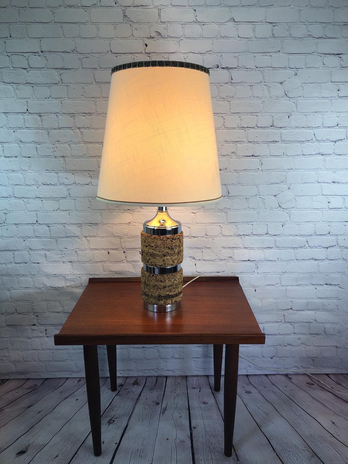 Mid Century Table Lamp Chrome and Cork Table Lamp Eames Era Table Lamp