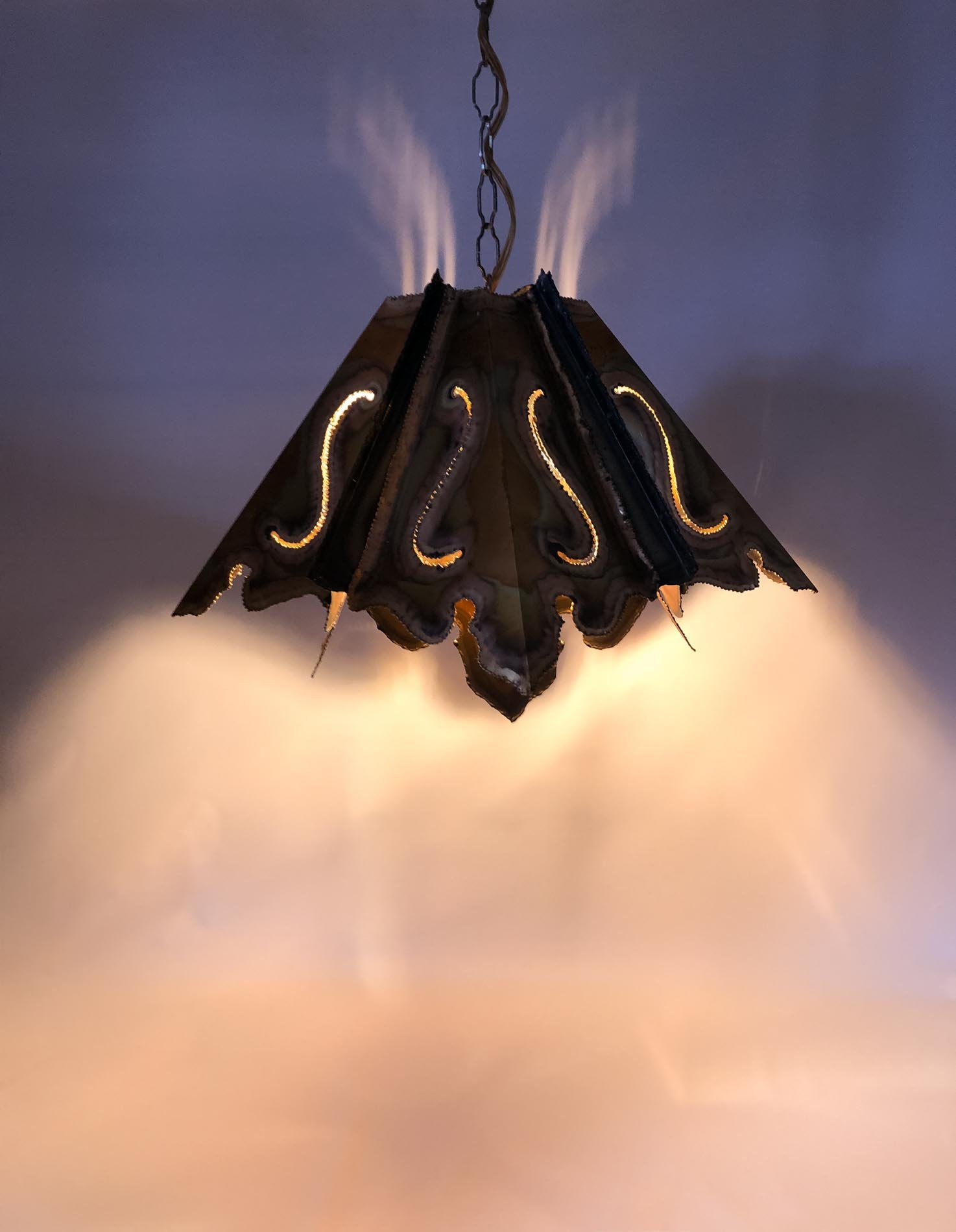 RESERVED for CatTorch Cut Brass Swag Lamp, Brutalist Brass Swag Lamp