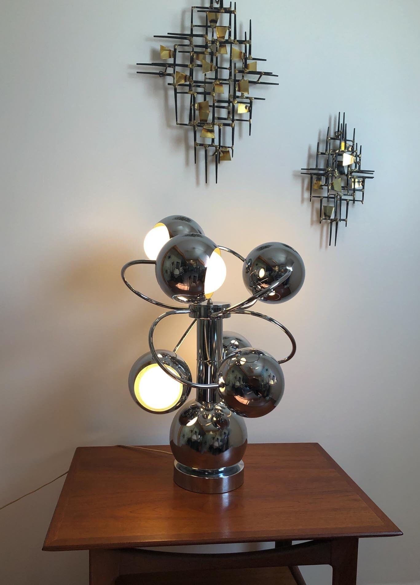 ON HOLD—Do NotBuy—Eyeball Lamp, Mid Century Sputnik Table Lamp, Chrome Sputnik Table Lamp
