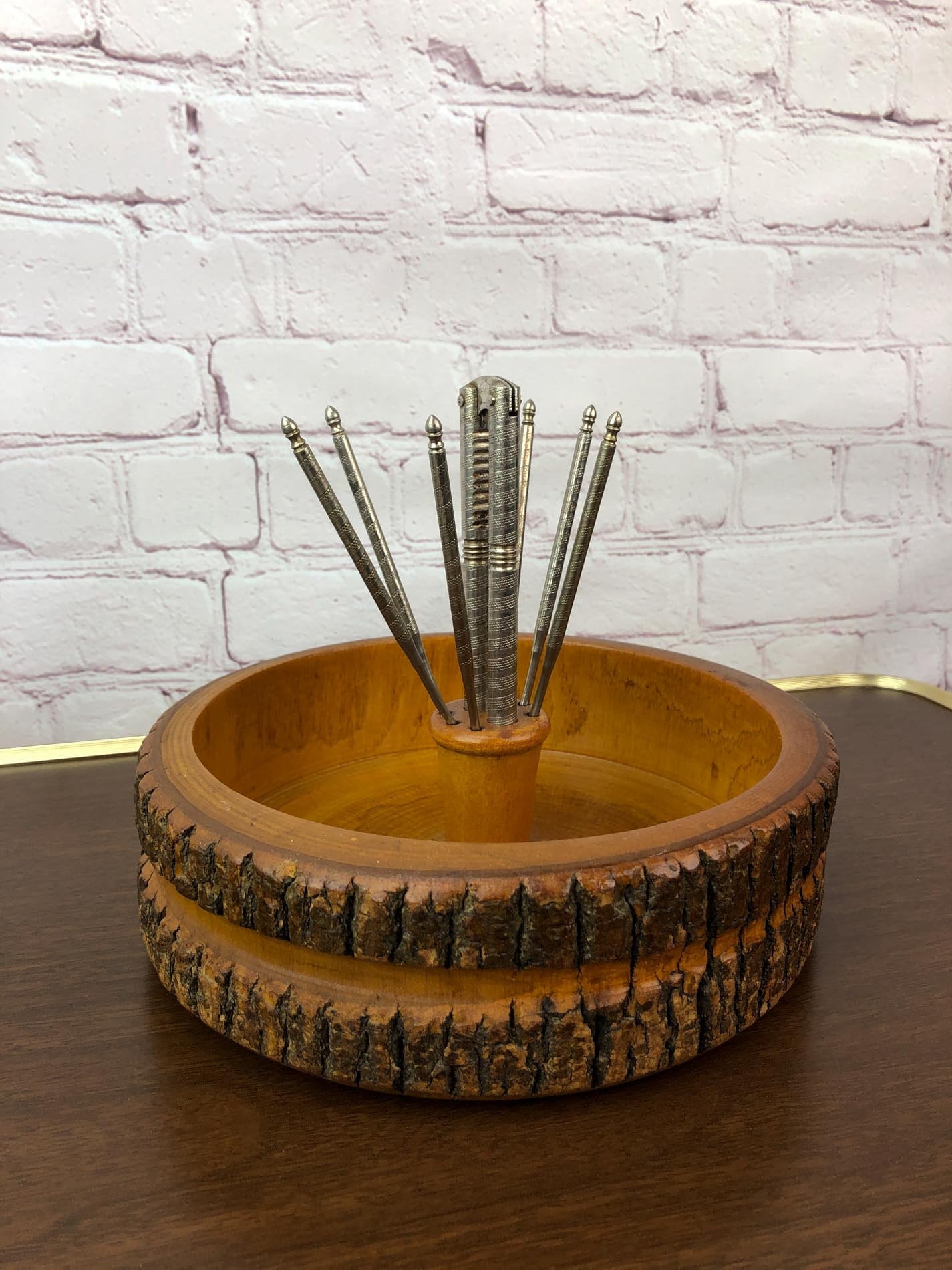 Vintage Wood Log Nut Bowl, Live Bark Edge Nut Bowl, Ellwood Rusticware