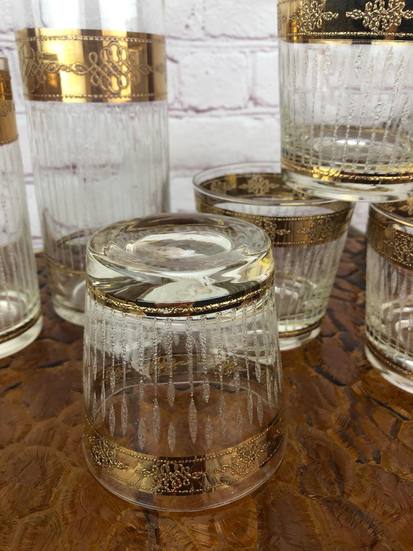 Culver Regency Gold Old Fashioned Glasses. 22K Pitcher and Highball