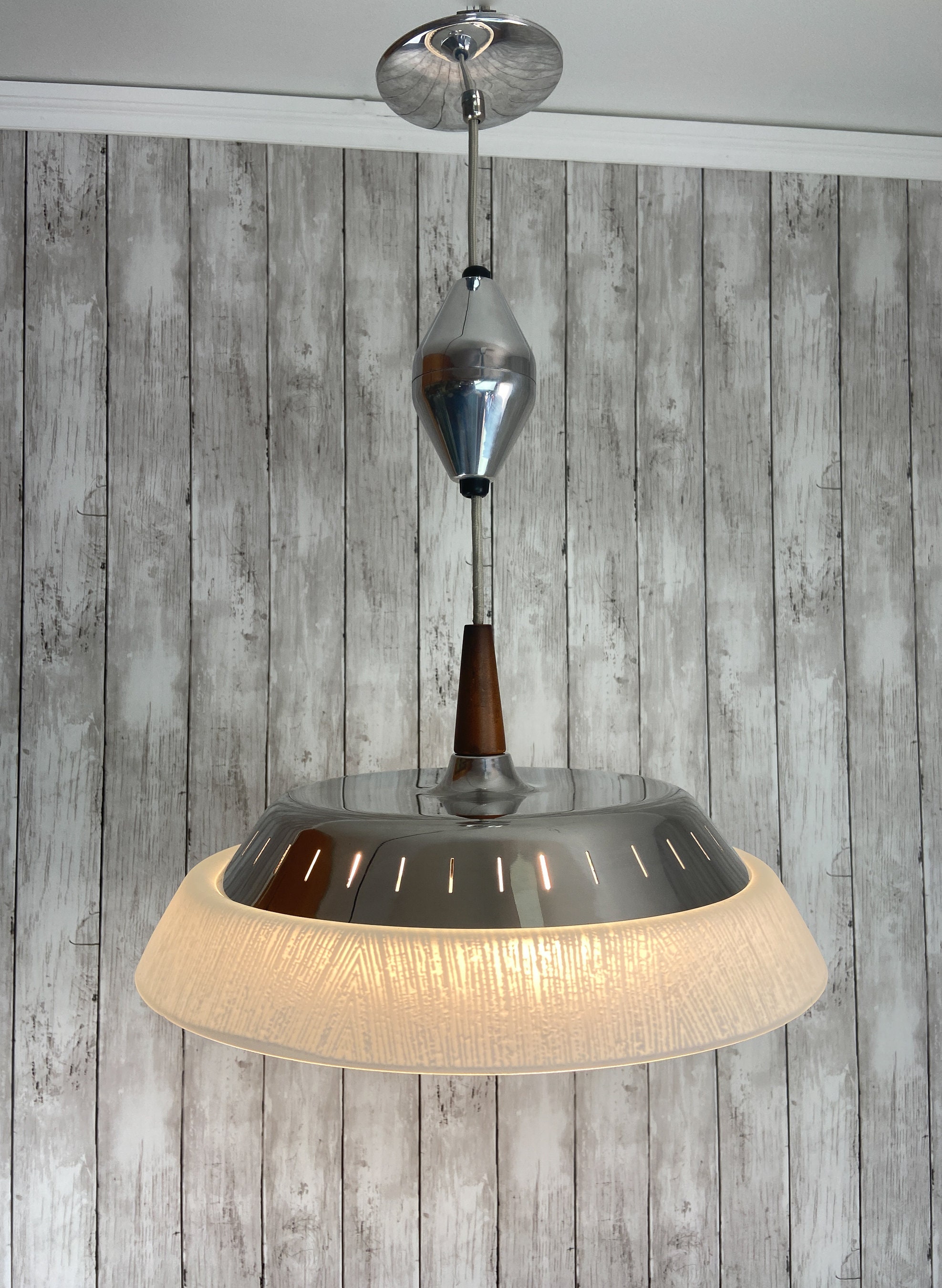Pull Down Light Fixture Flying Saucer Ceiling Light Vintage Retractable