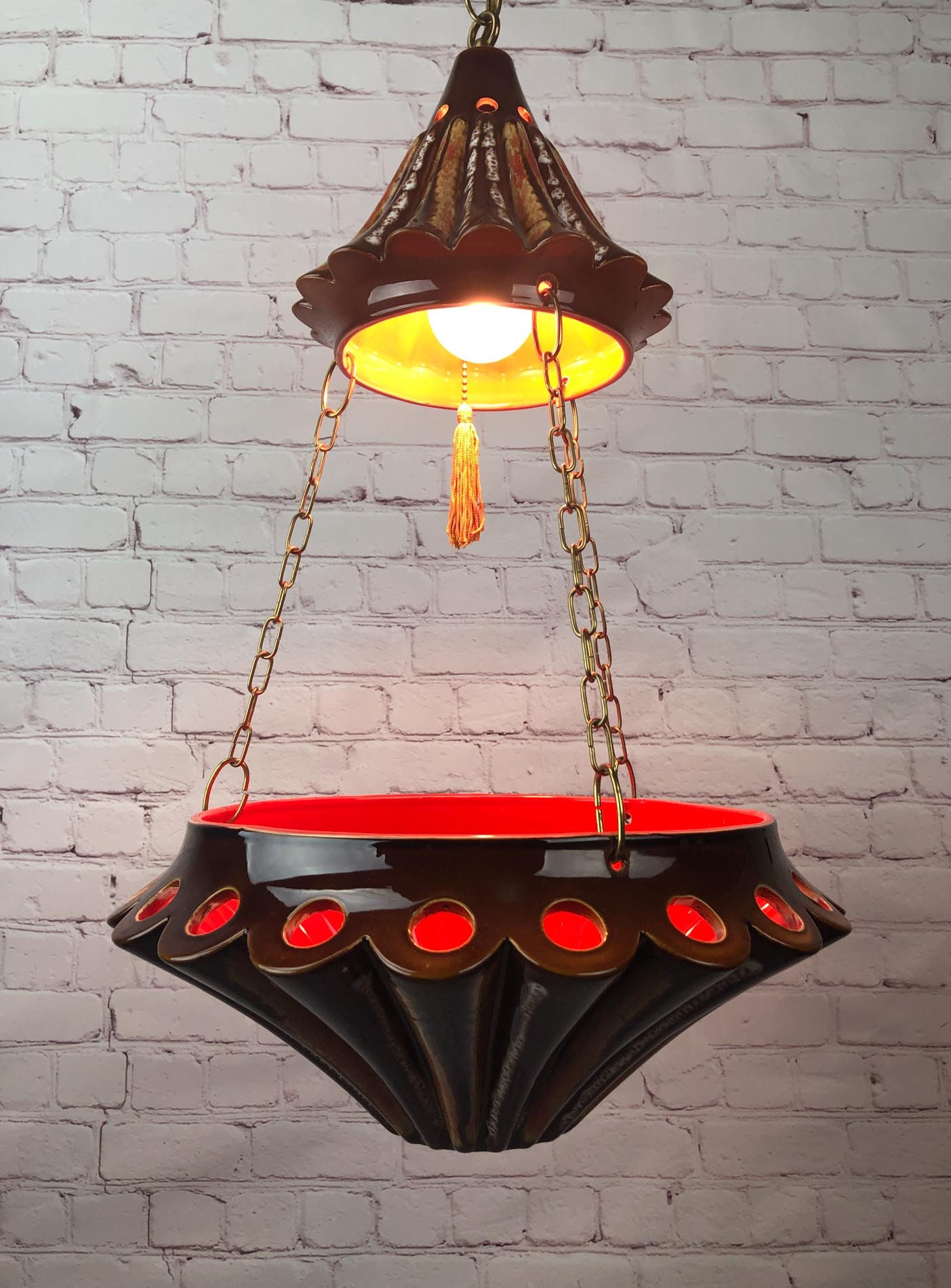 RESERVED for TaraMid Century Swag Lamp, Boho Swag Lamp, Ceramic