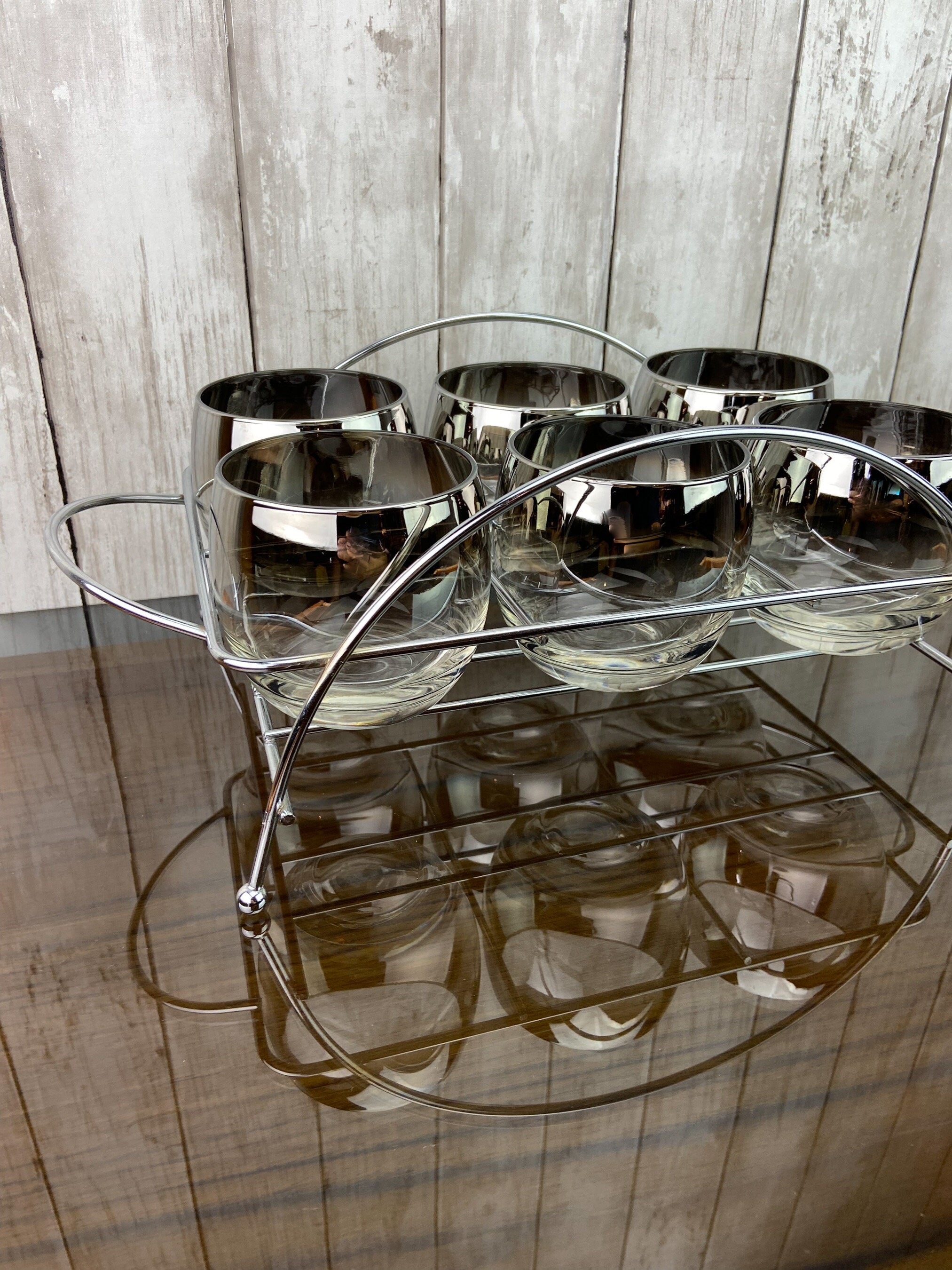 MCM Glass Caddy Glass Caddy Vintage Silver Tumblers Vintage Drink Caddy