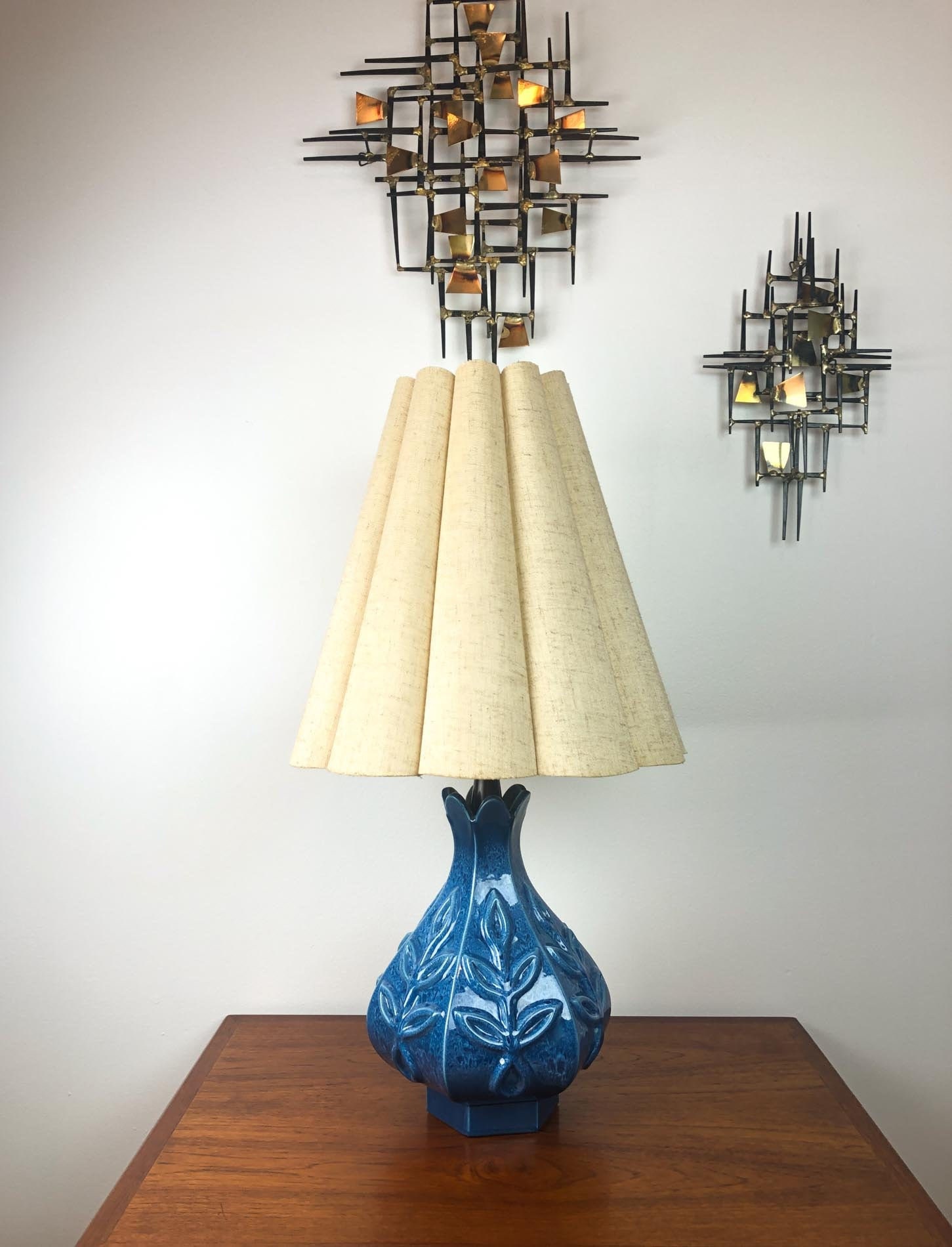Mid Century Table Lamp Chalvignac Ceramic Lamp Blue Ceramic Table Lamp