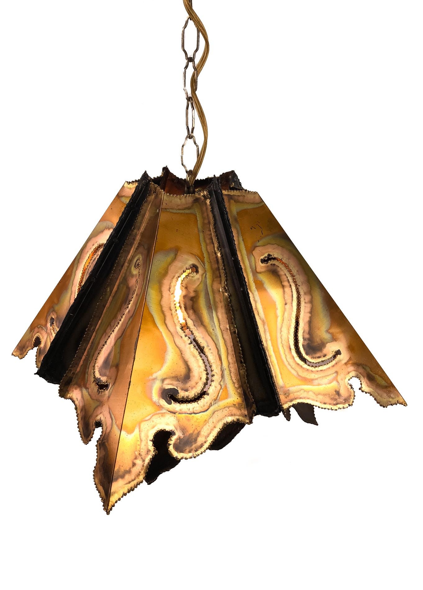 RESERVED for CatTorch Cut Brass Swag Lamp, Brutalist Brass Swag Lamp